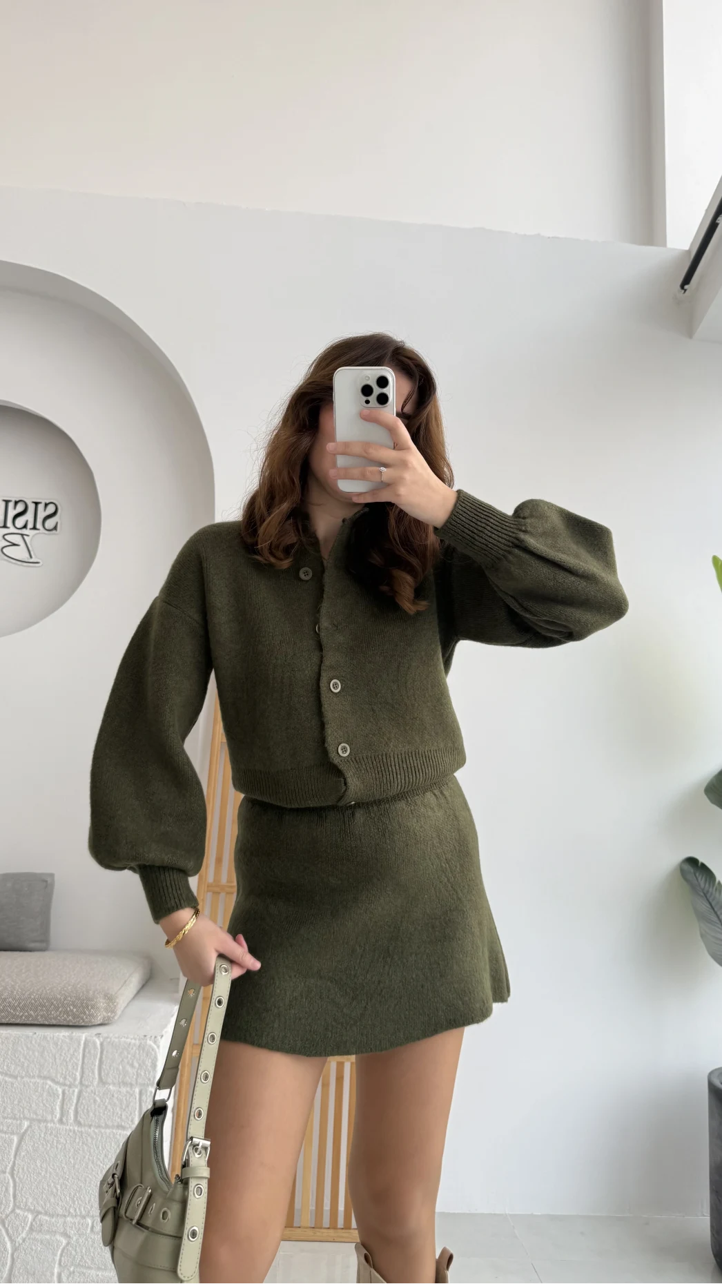 Haki Mini Etek Hırka Takım