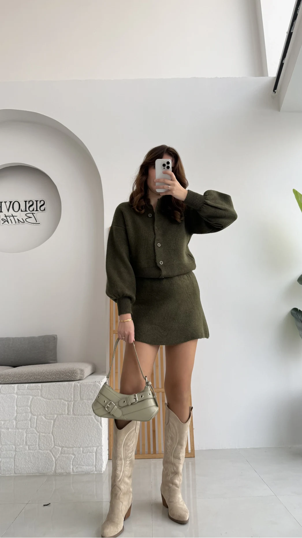 Haki Mini Etek Hırka Takım