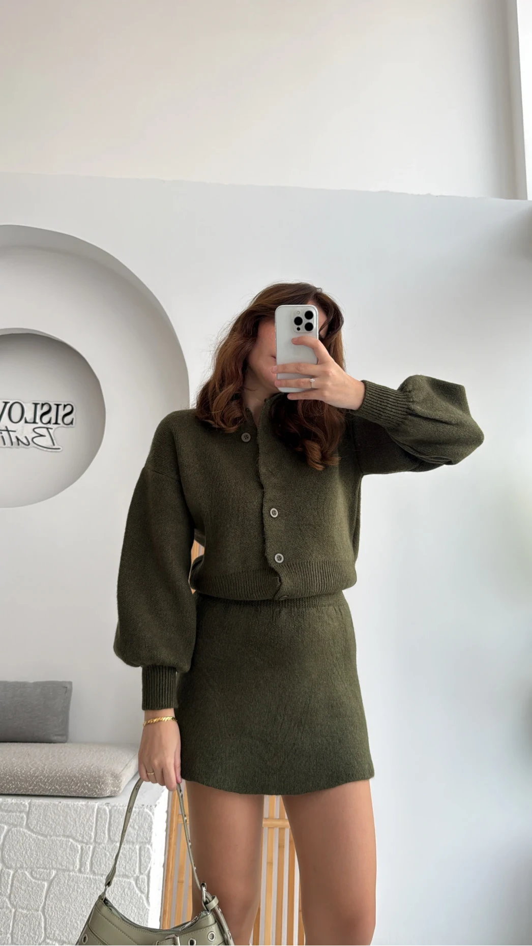 Haki Mini Etek Hırka Takım