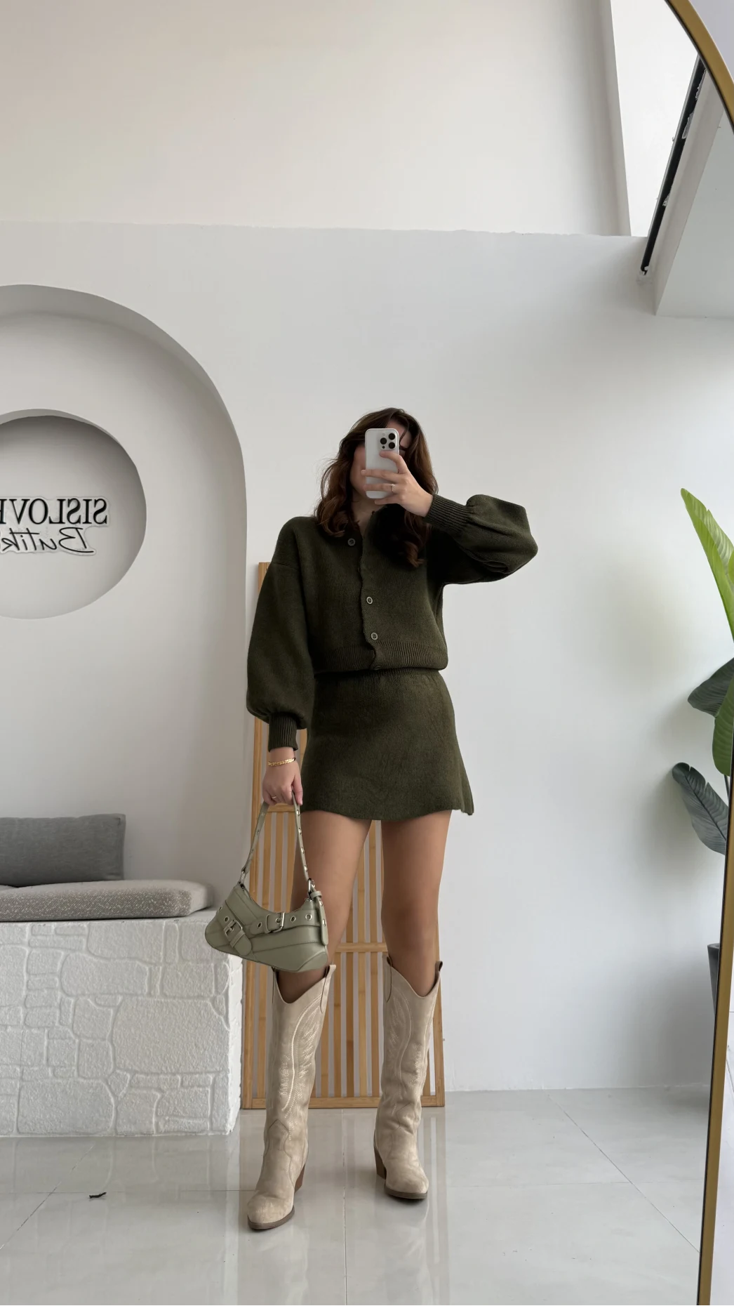 Haki Mini Etek Hırka Takım