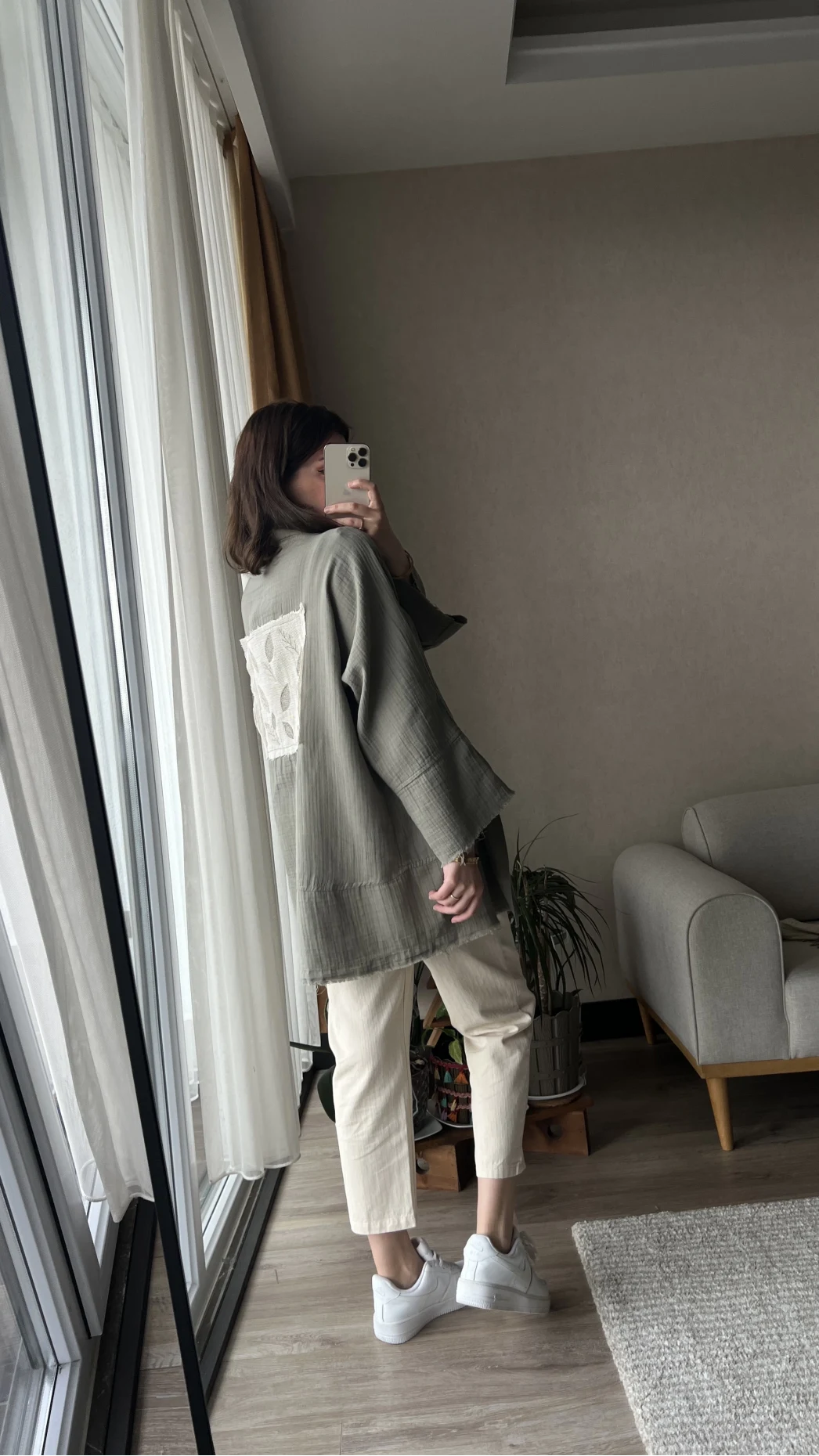 Haki Müslin Kumaş Kimono