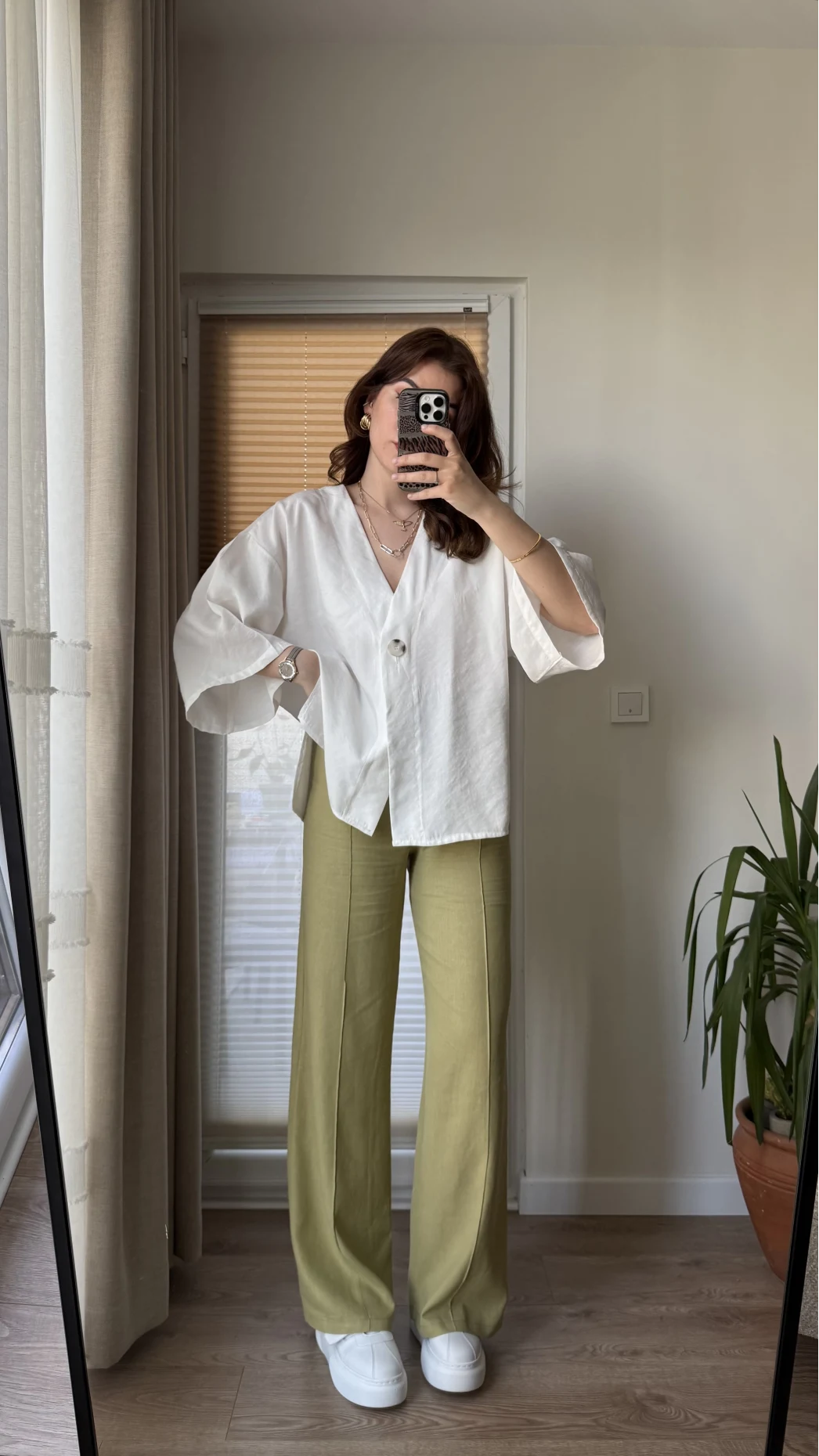 Haki Palazzo Keten Pantolon