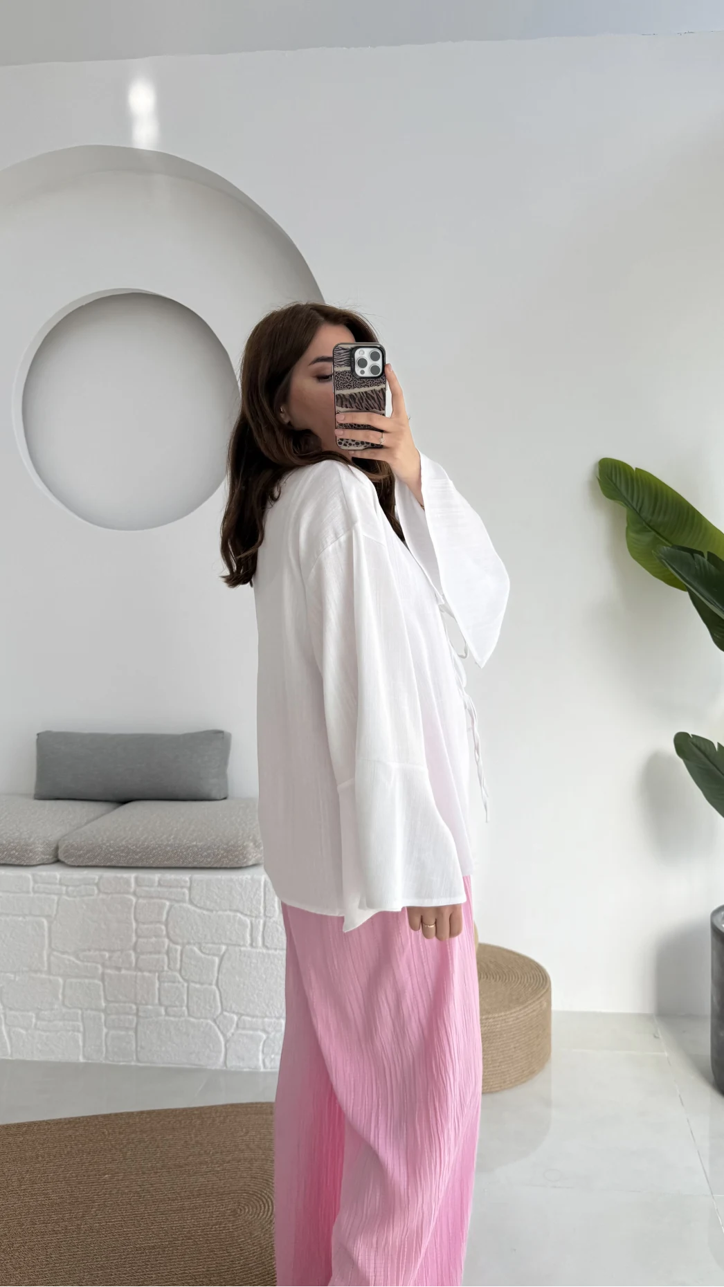 Happyi Bağlamalı Keten Bluz Beyaz