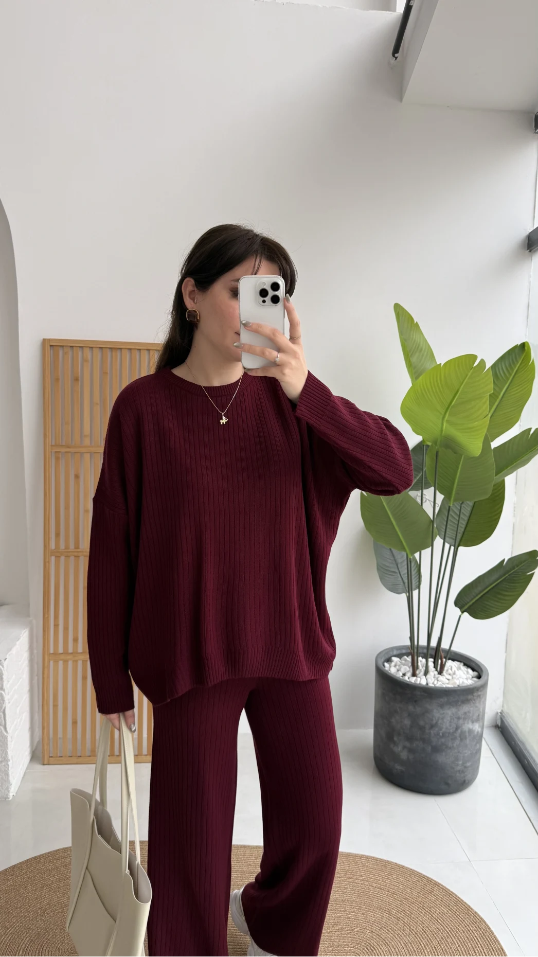 Harvey Oversize Triko Takım - Bordo - Kod: 4004
