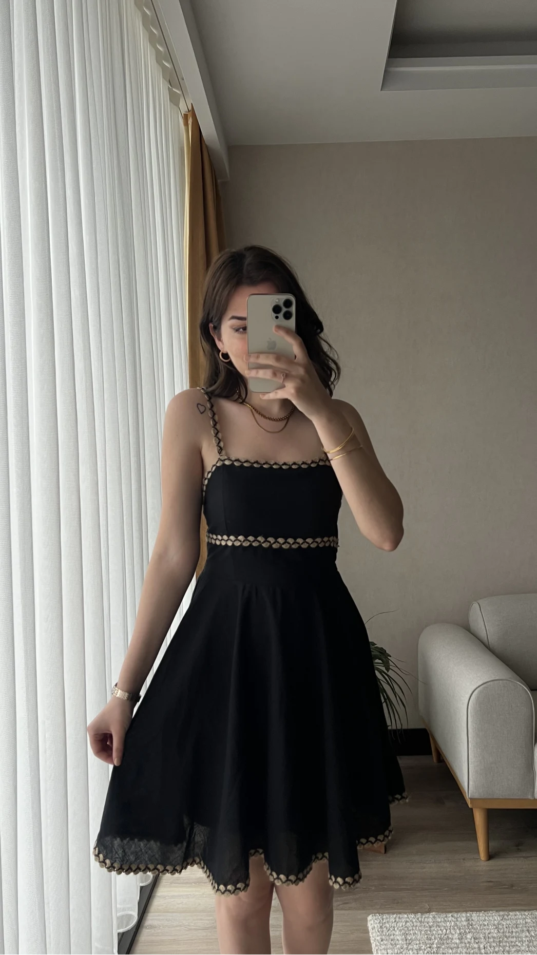 Hasır Detay Keten Elbise