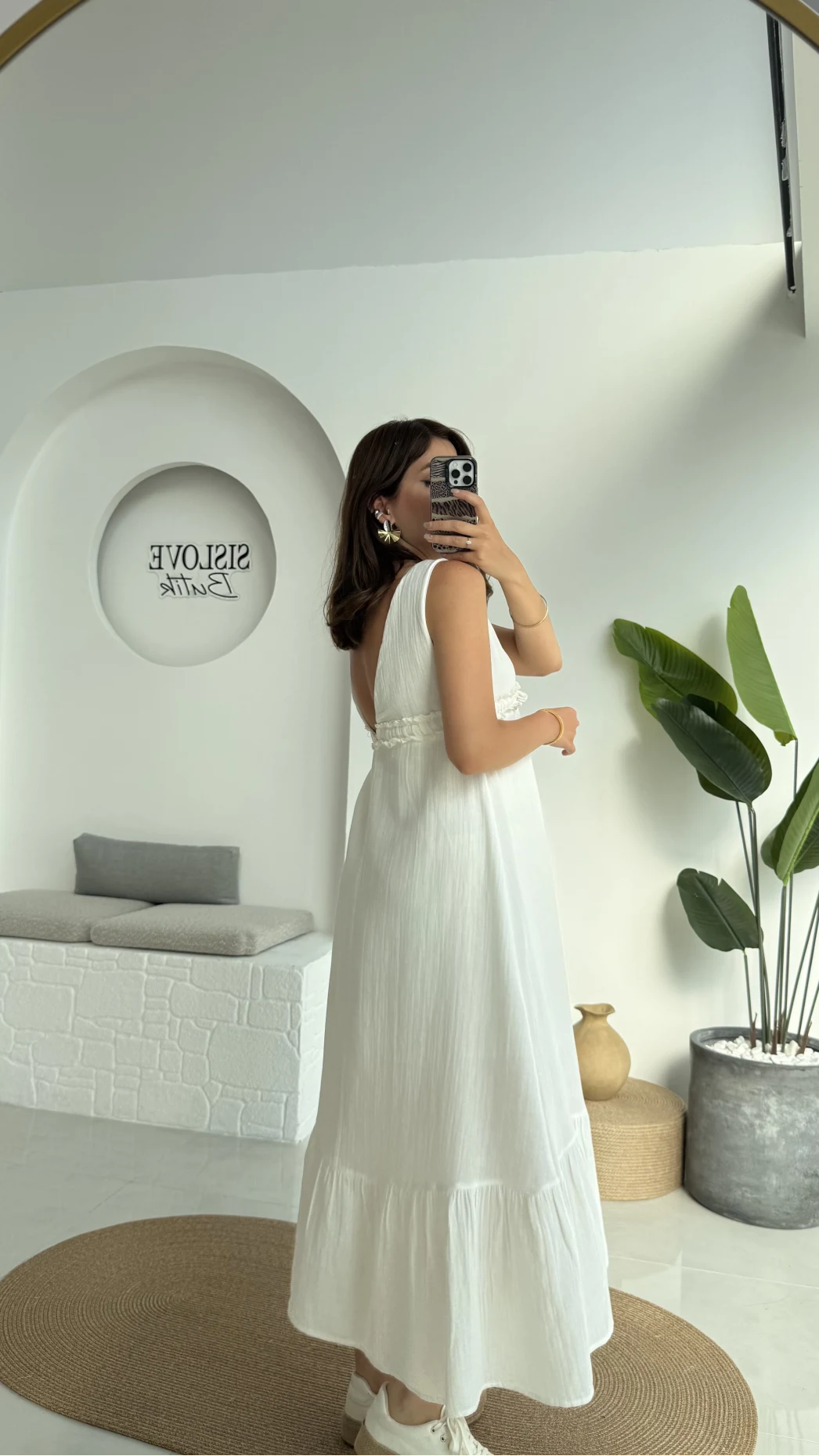 Hazel V Yaka Elbise - 3043 - Beyaz