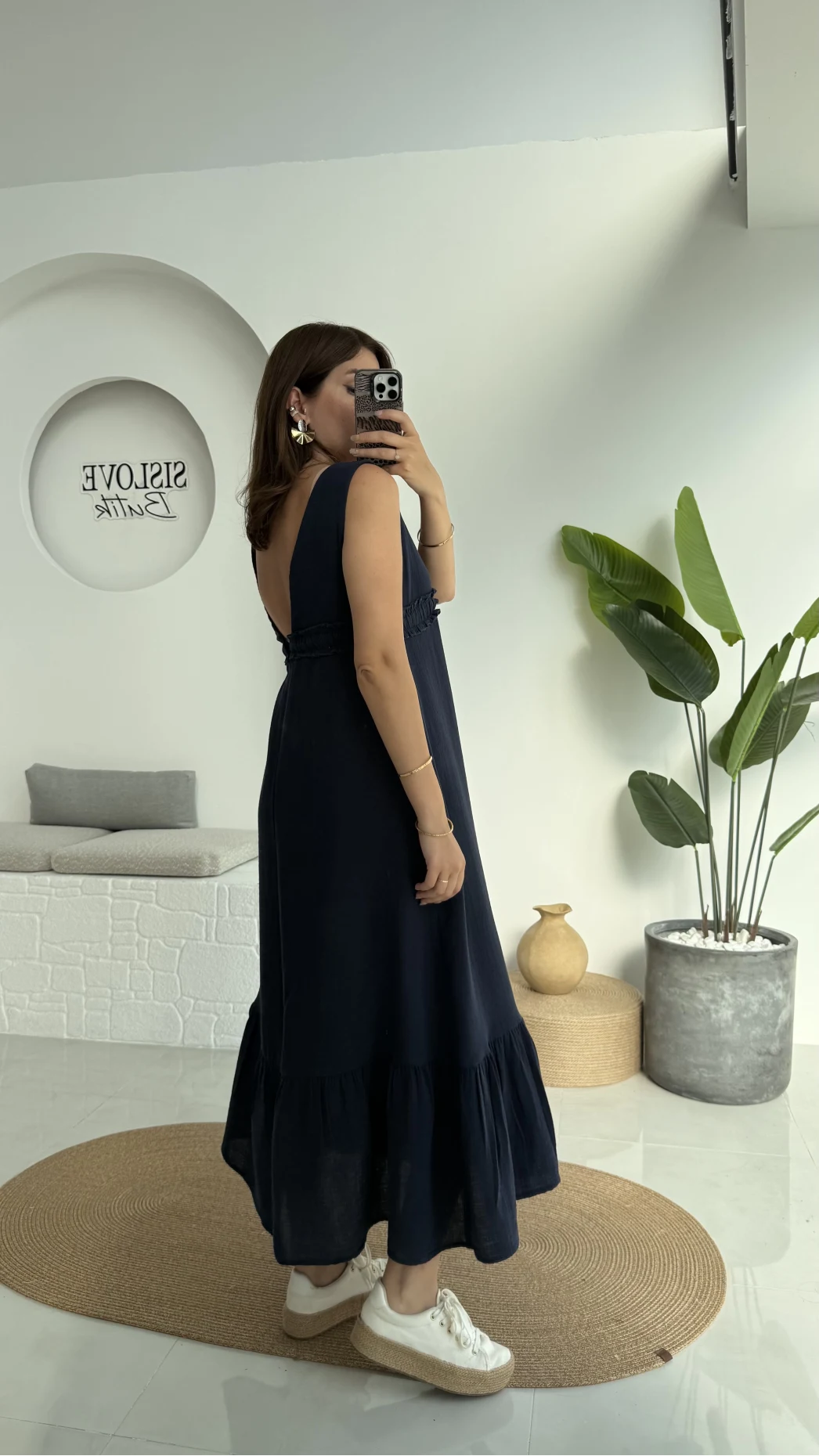 Hazel V Yaka Elbise - 3043 - Lacivert