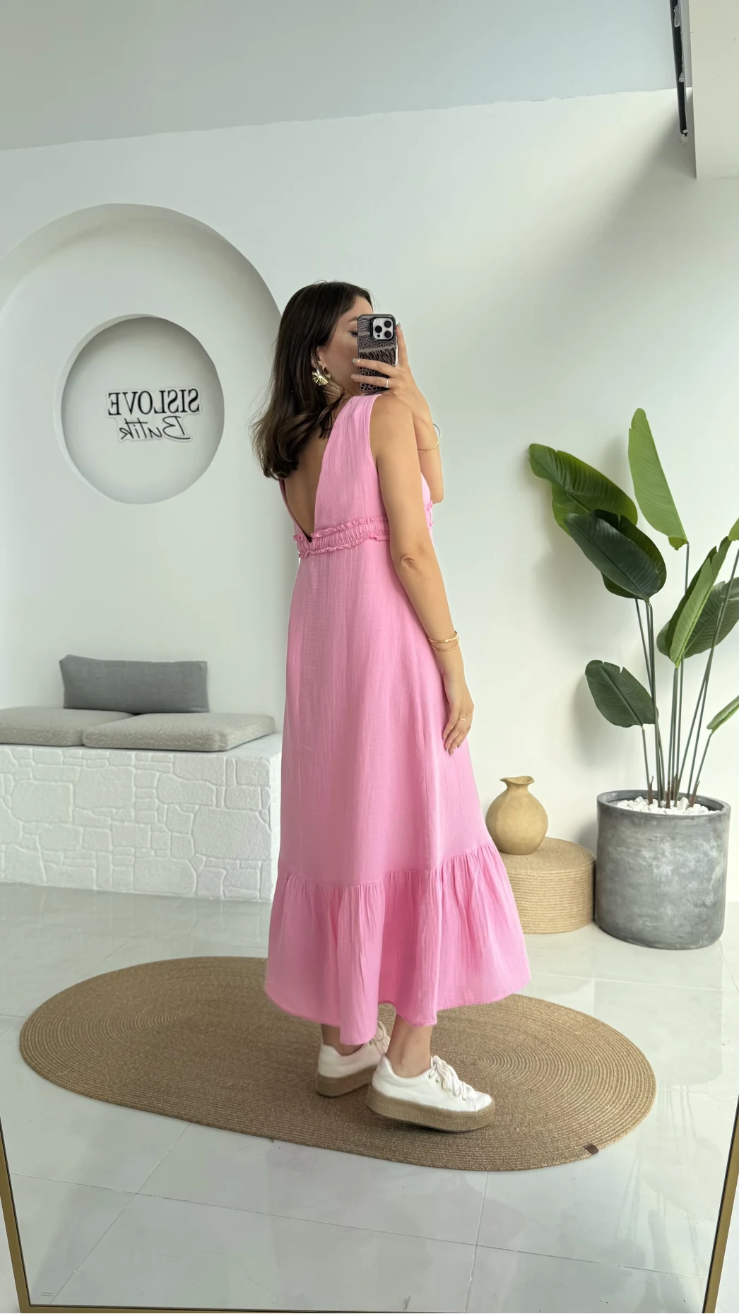 Hazel V Yaka Elbise - 3043 - Pembe