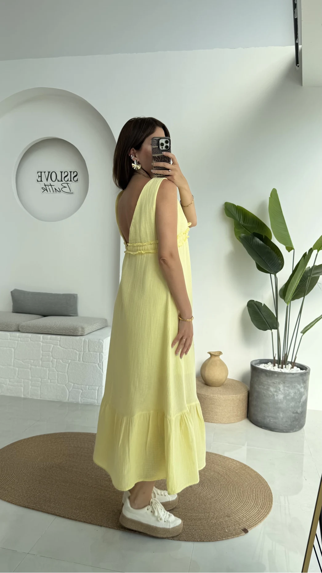 Hazel V Yaka Elbise - 3043 - Sarı