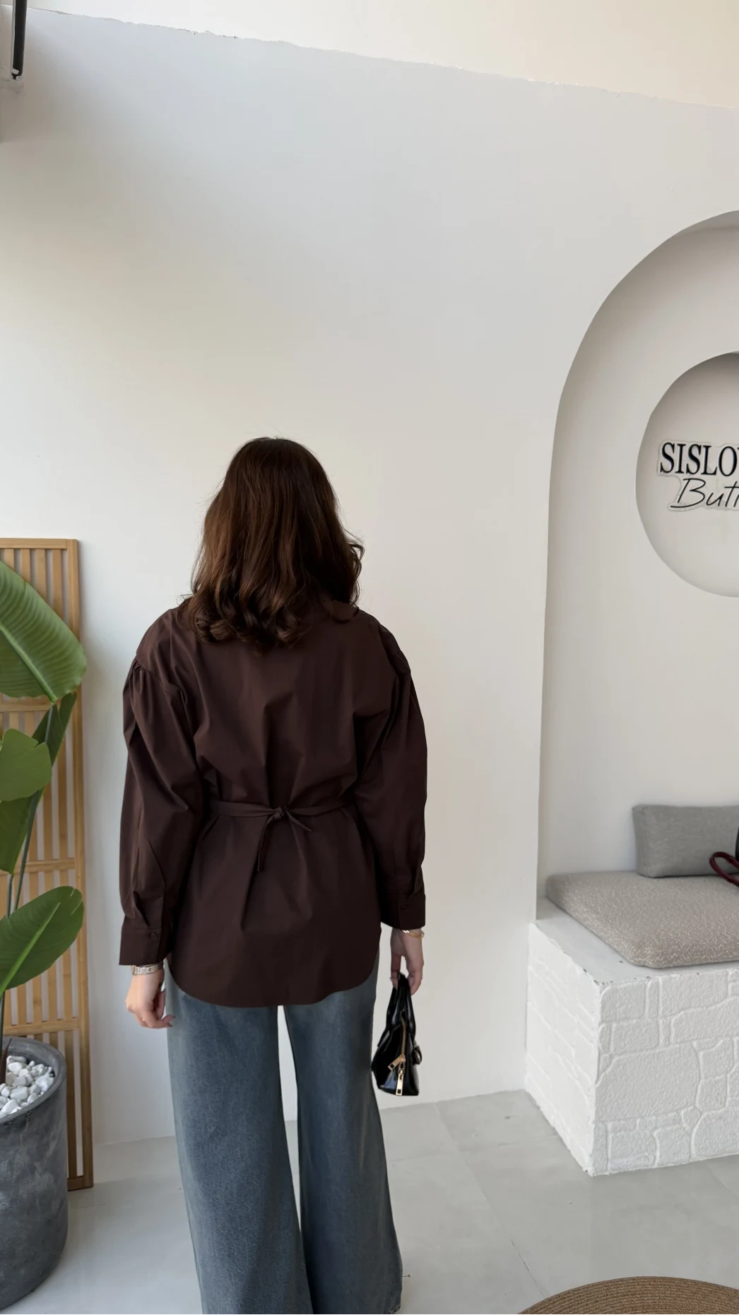 Heidi Bağlama Detay Gömlek - Acı Kahve - Kod: 5441