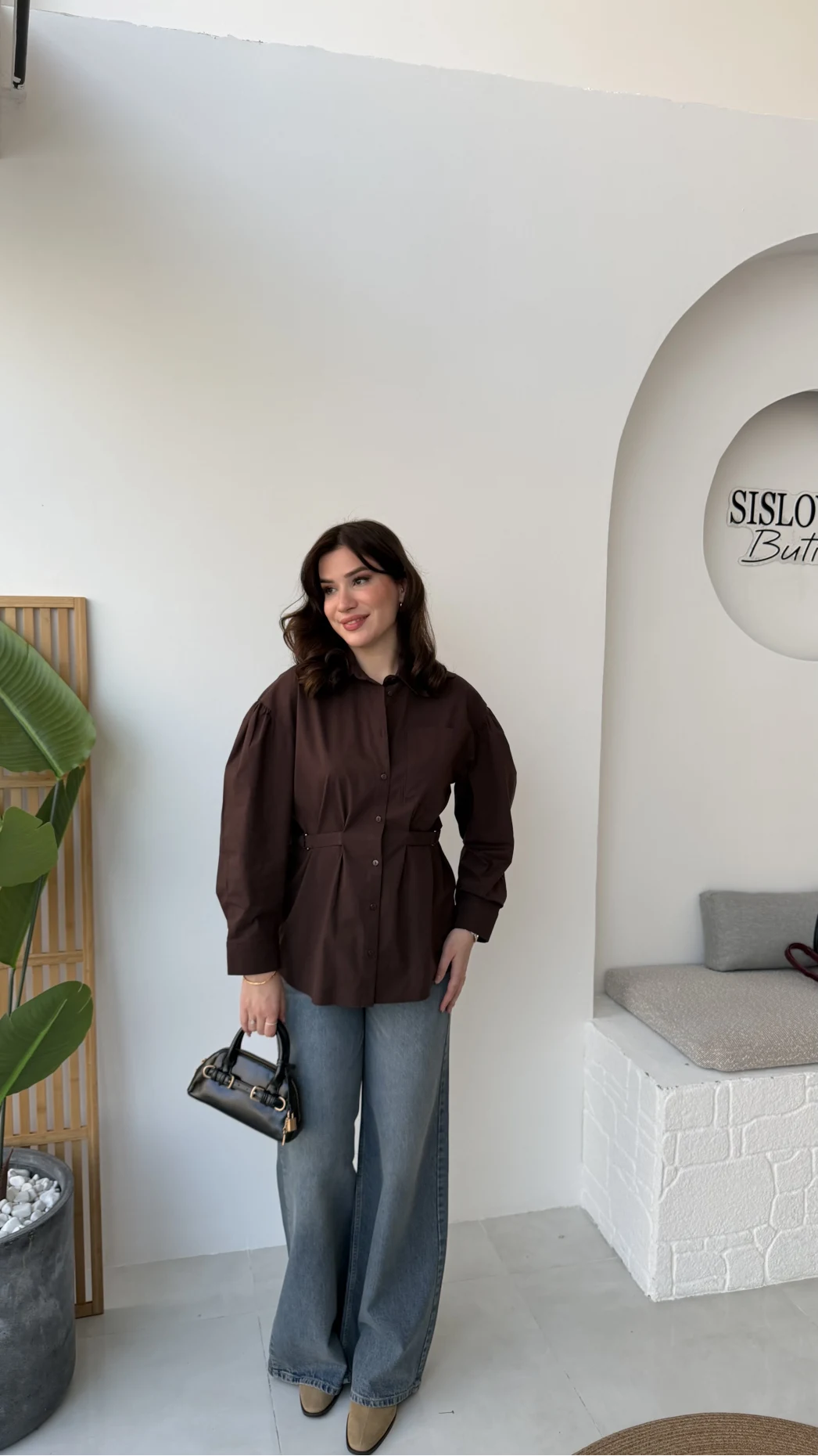 Heidi Bağlama Detay Gömlek - Acı Kahve - Kod: 5441