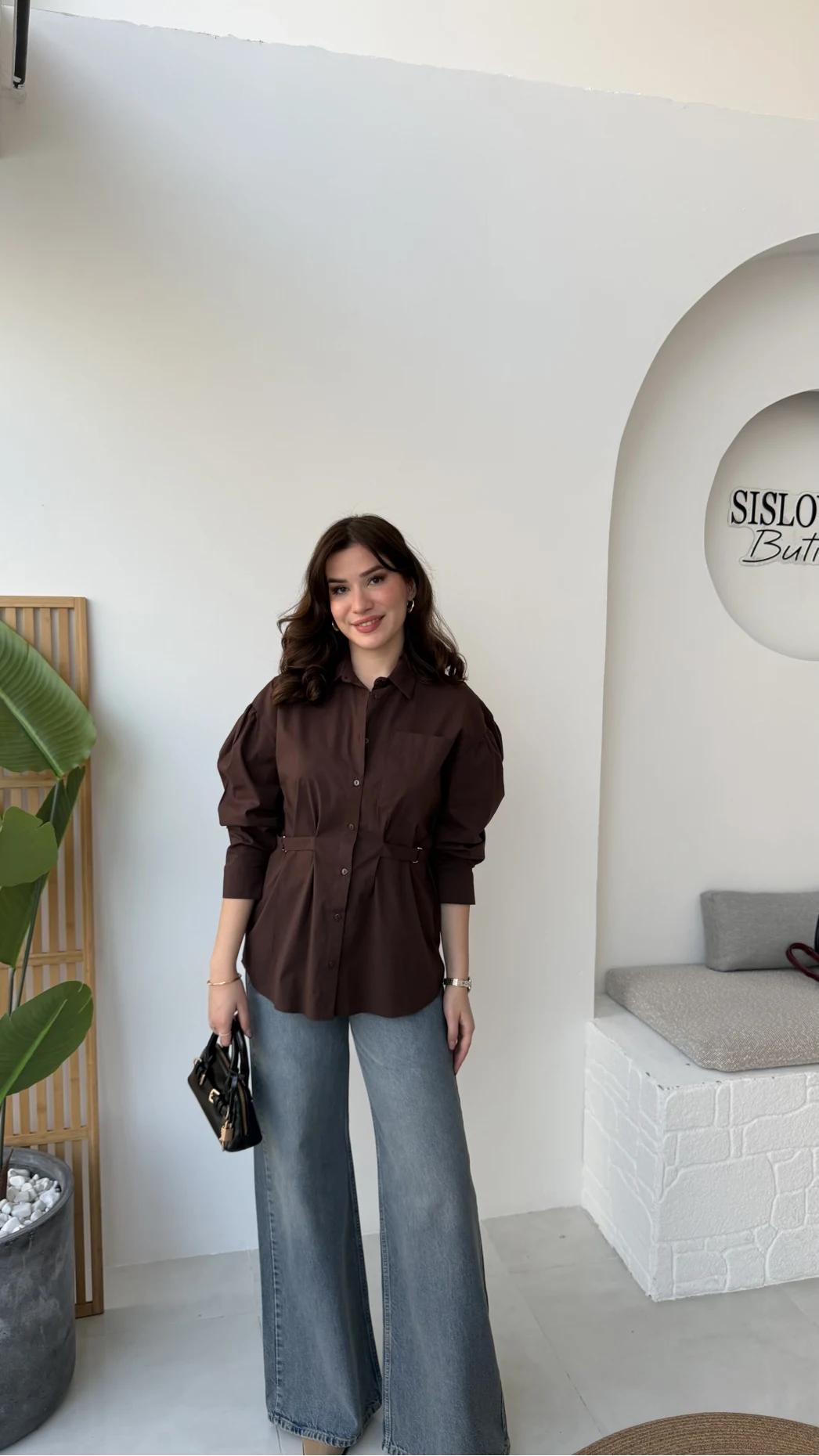 Heidi Bağlama Detay Gömlek - Acı Kahve - Kod: 5441