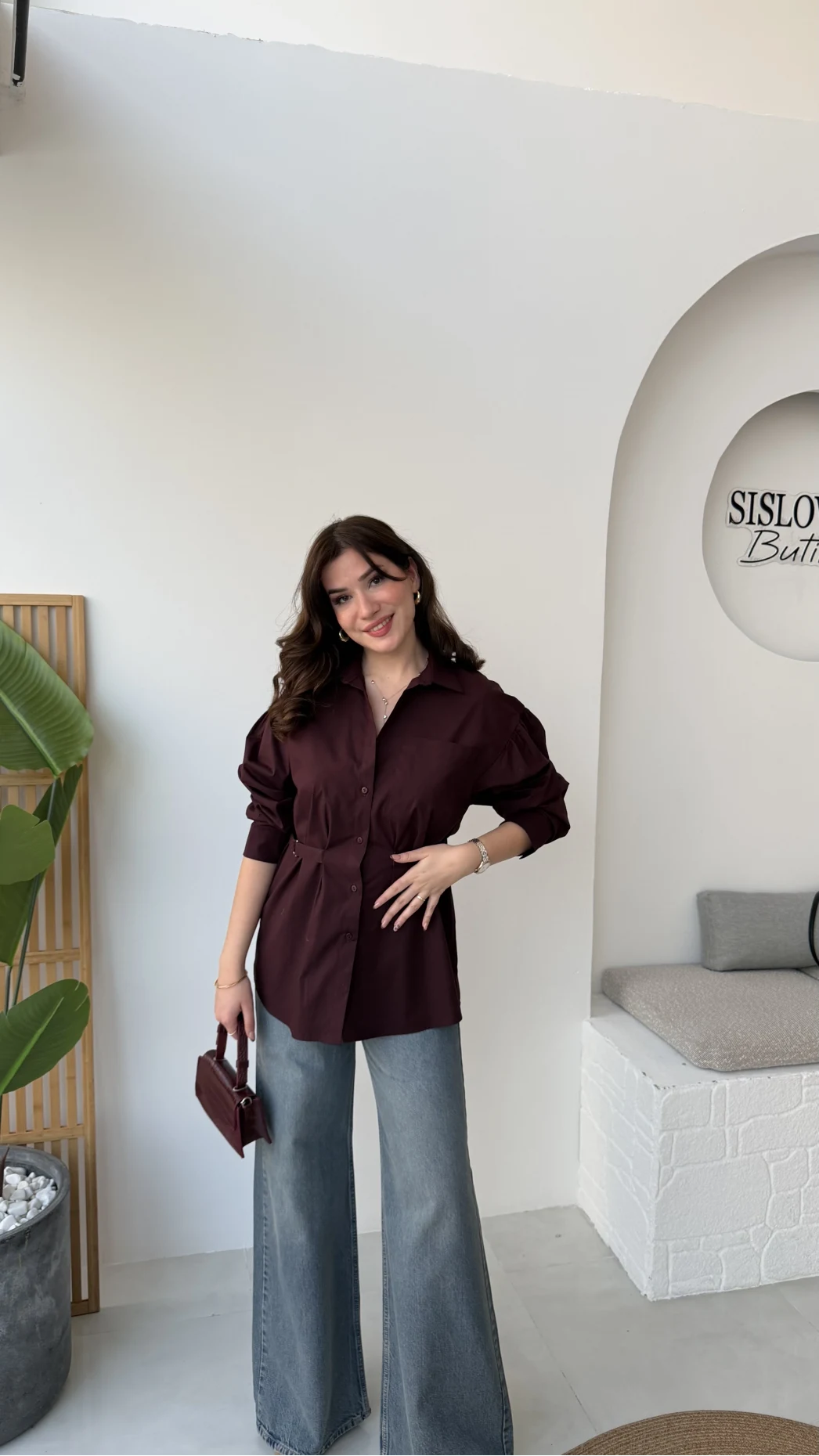 Heidi Bağlama Detay Gömlek - Mürdüm - Kod: 5441