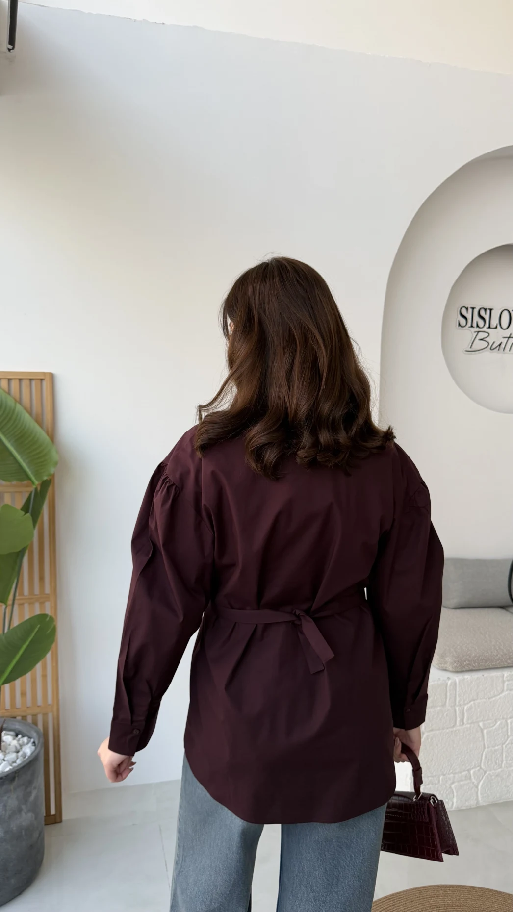 Heidi Bağlama Detay Gömlek - Mürdüm - Kod: 5441