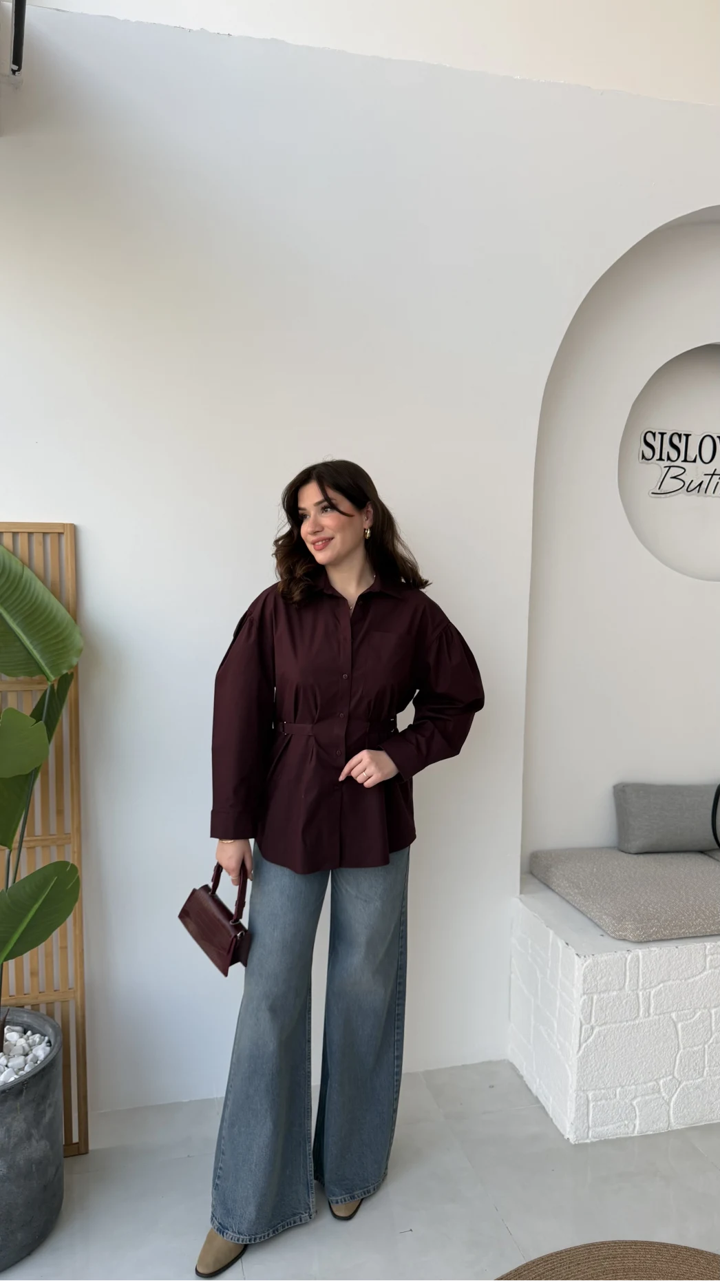 Heidi Bağlama Detay Gömlek - Mürdüm - Kod: 5441