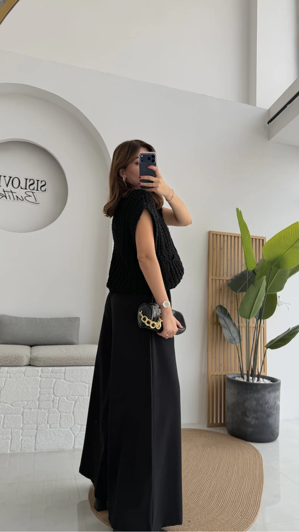 Hera Kemerli Bol Paça Kumaş Pantolon - Siyah