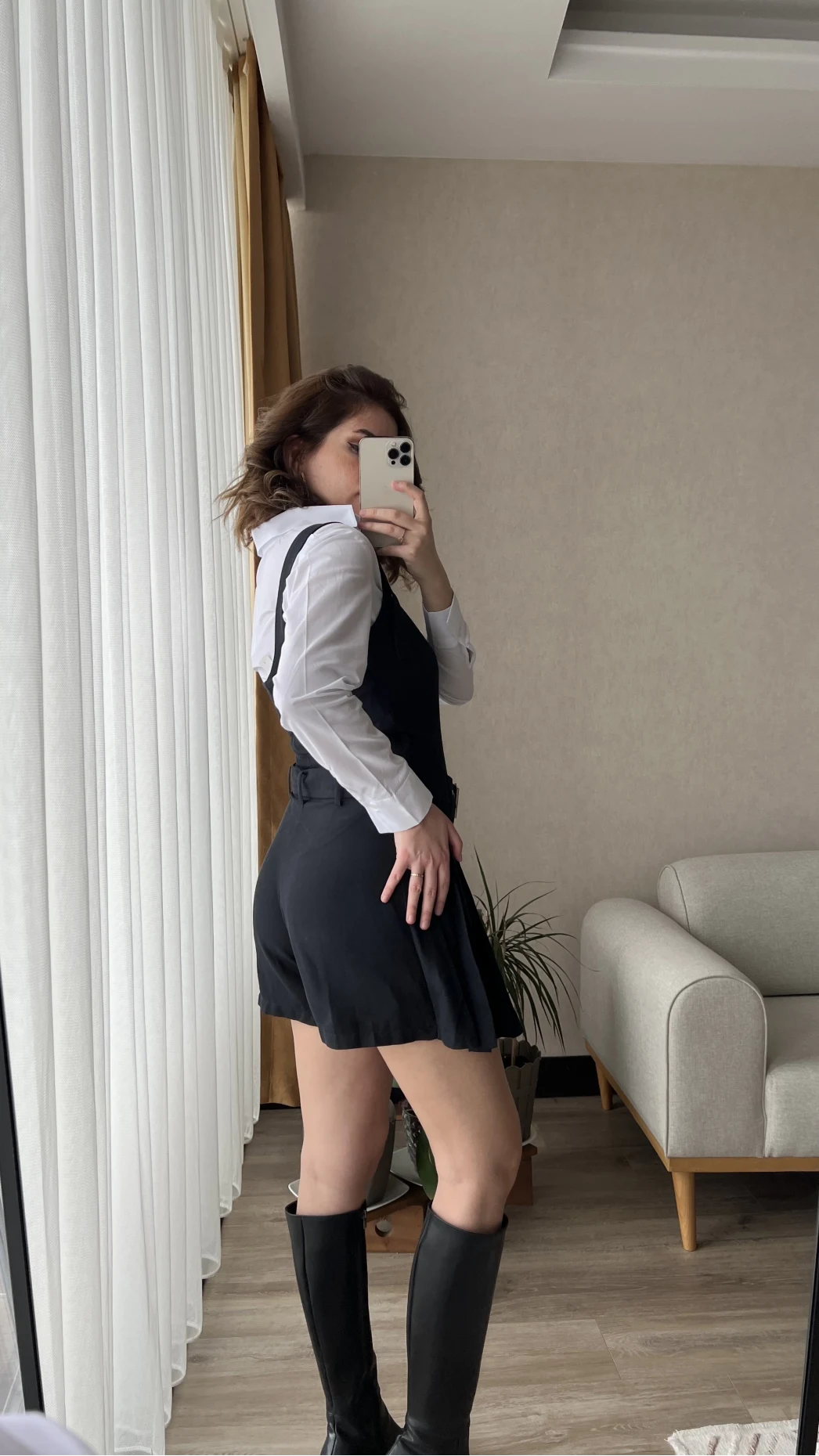 Herry Gabardin Siyah Şort Etek Tulum Elbise