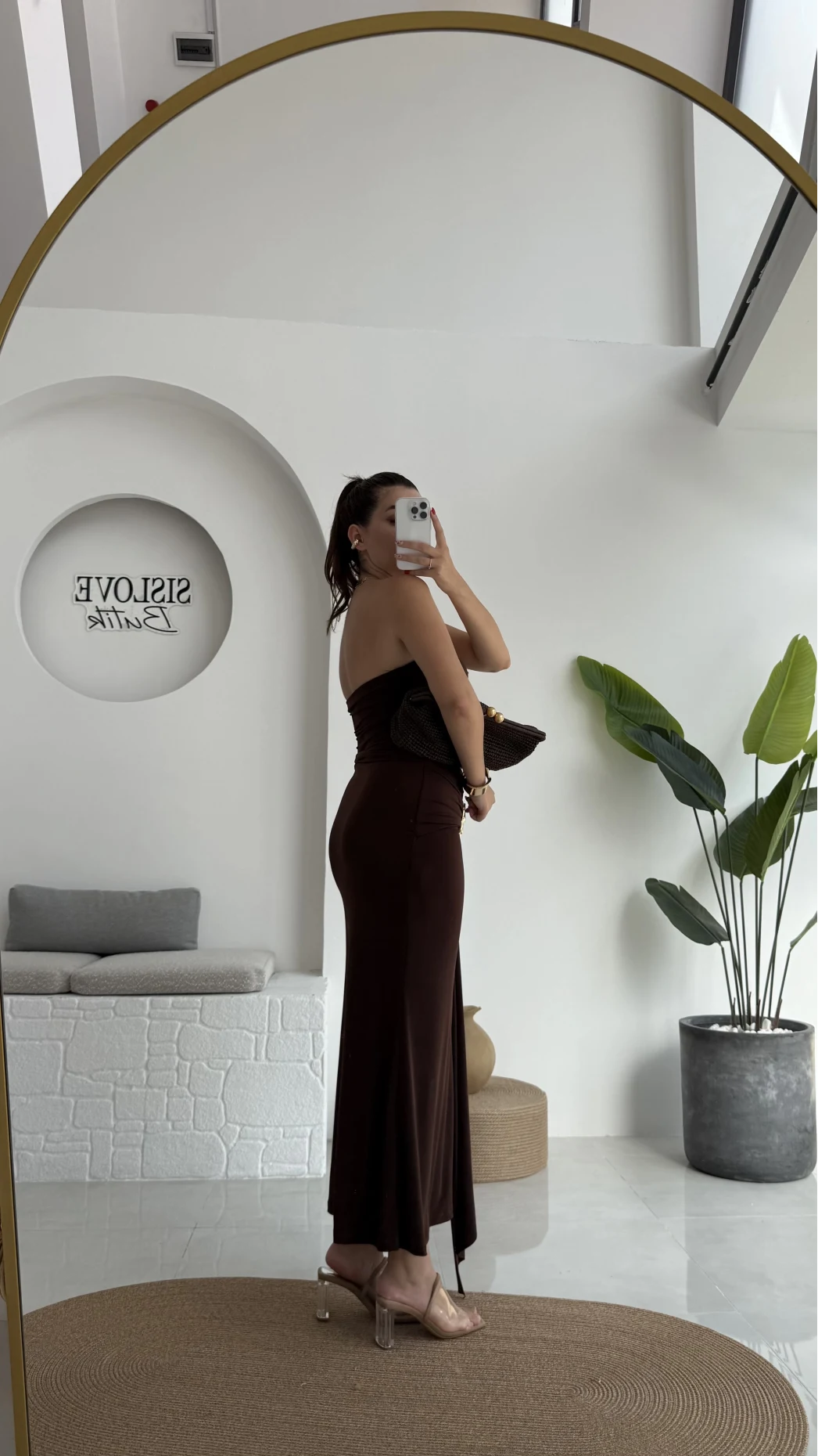Hilda Deniz Yıldızı Detaylı Straplez Bluz Etek Takım - Kahve - 0510