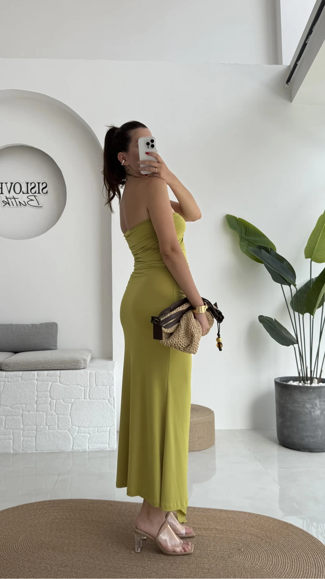 Hilda Deniz Yıldızı Detaylı Straplez Bluz Etek Takım - Yağ Yeşili - 0510
