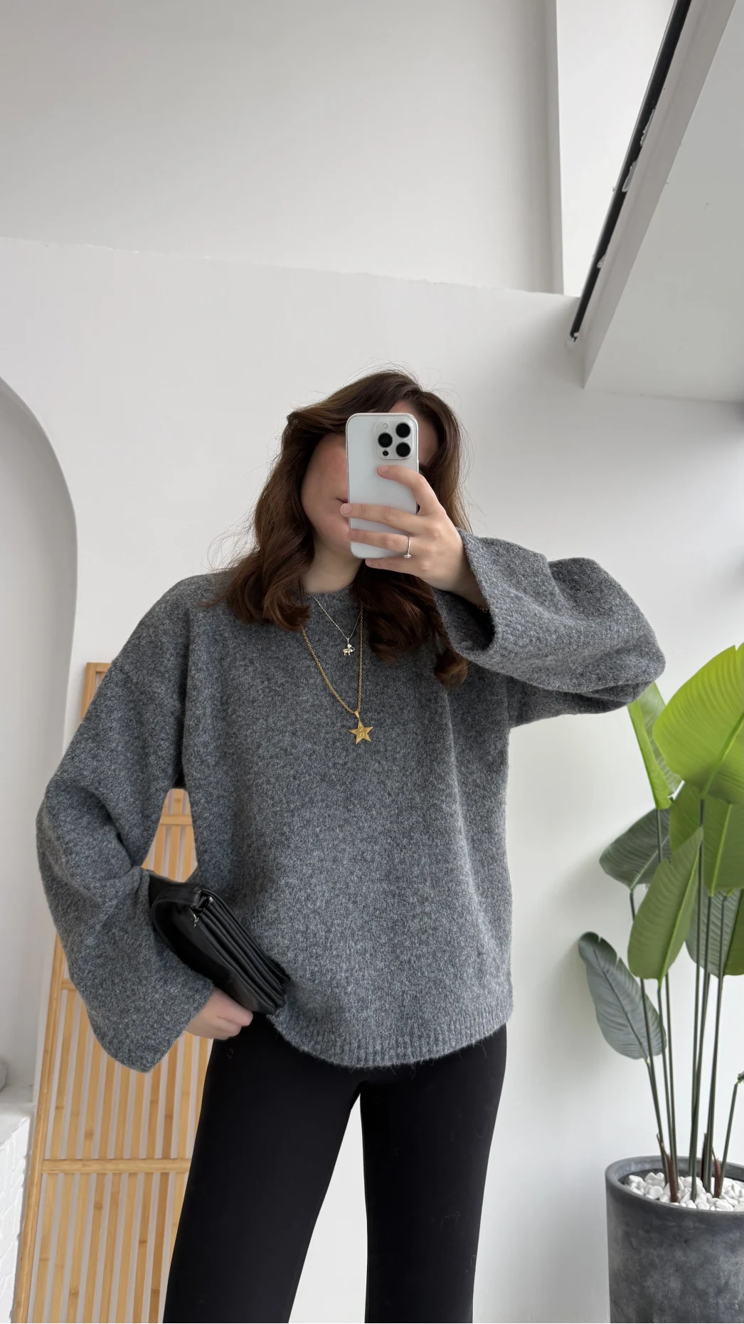 Holly Bisiklet Yaka Kırçıllı Kazak - Antrasit