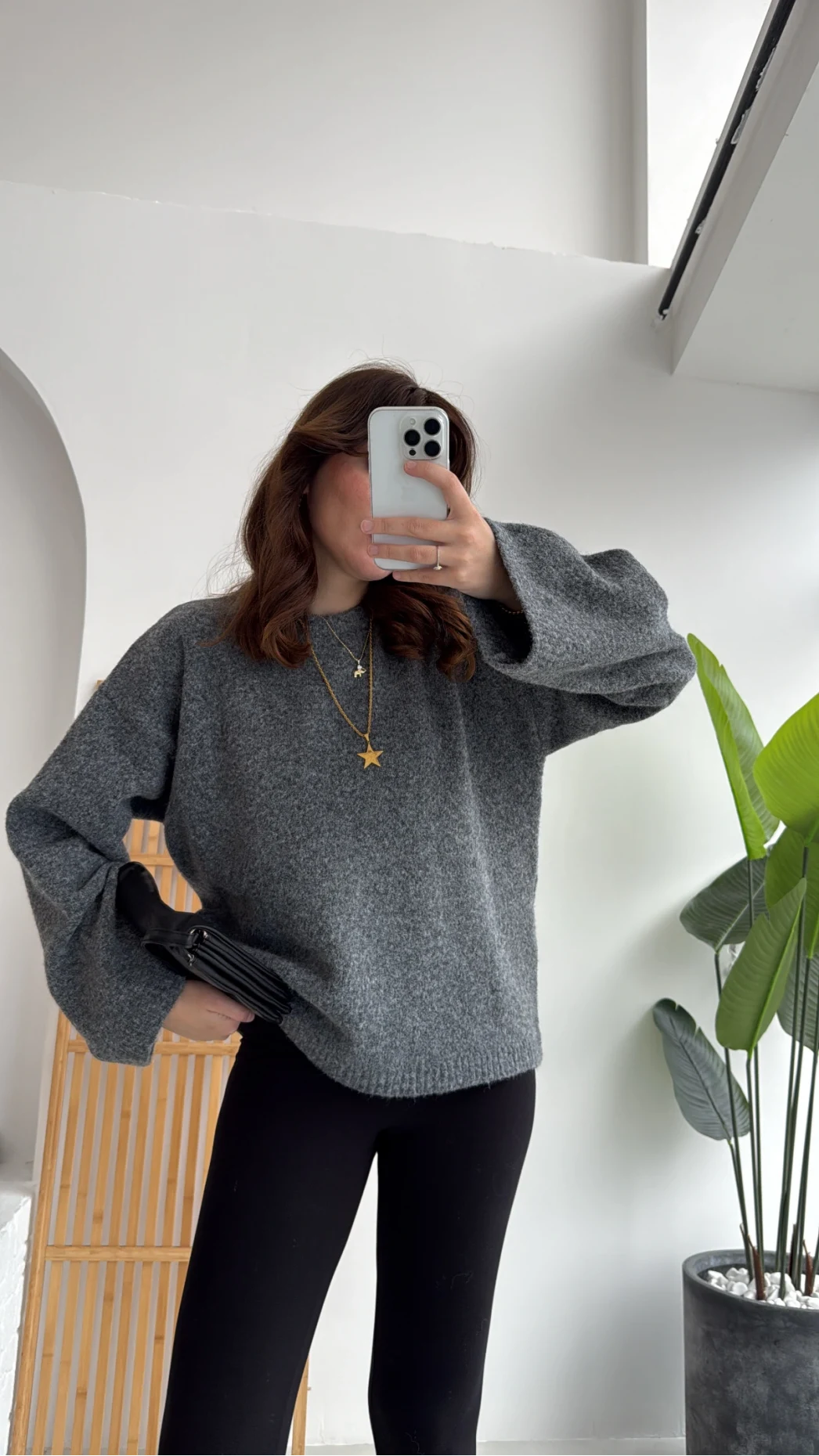 Holly Bisiklet Yaka Kırçıllı Kazak - Antrasit