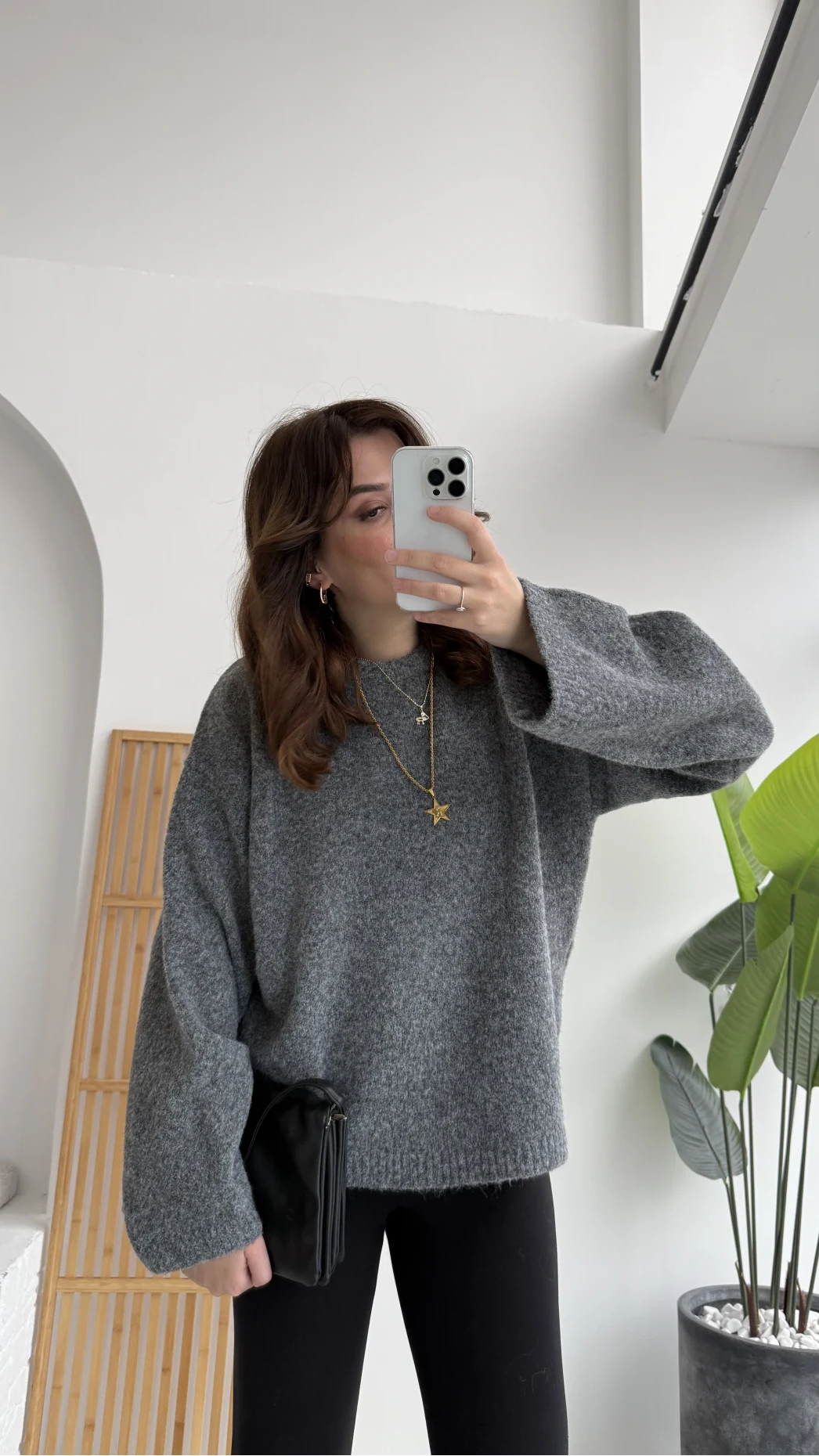 Holly Bisiklet Yaka Kırçıllı Kazak - Antrasit