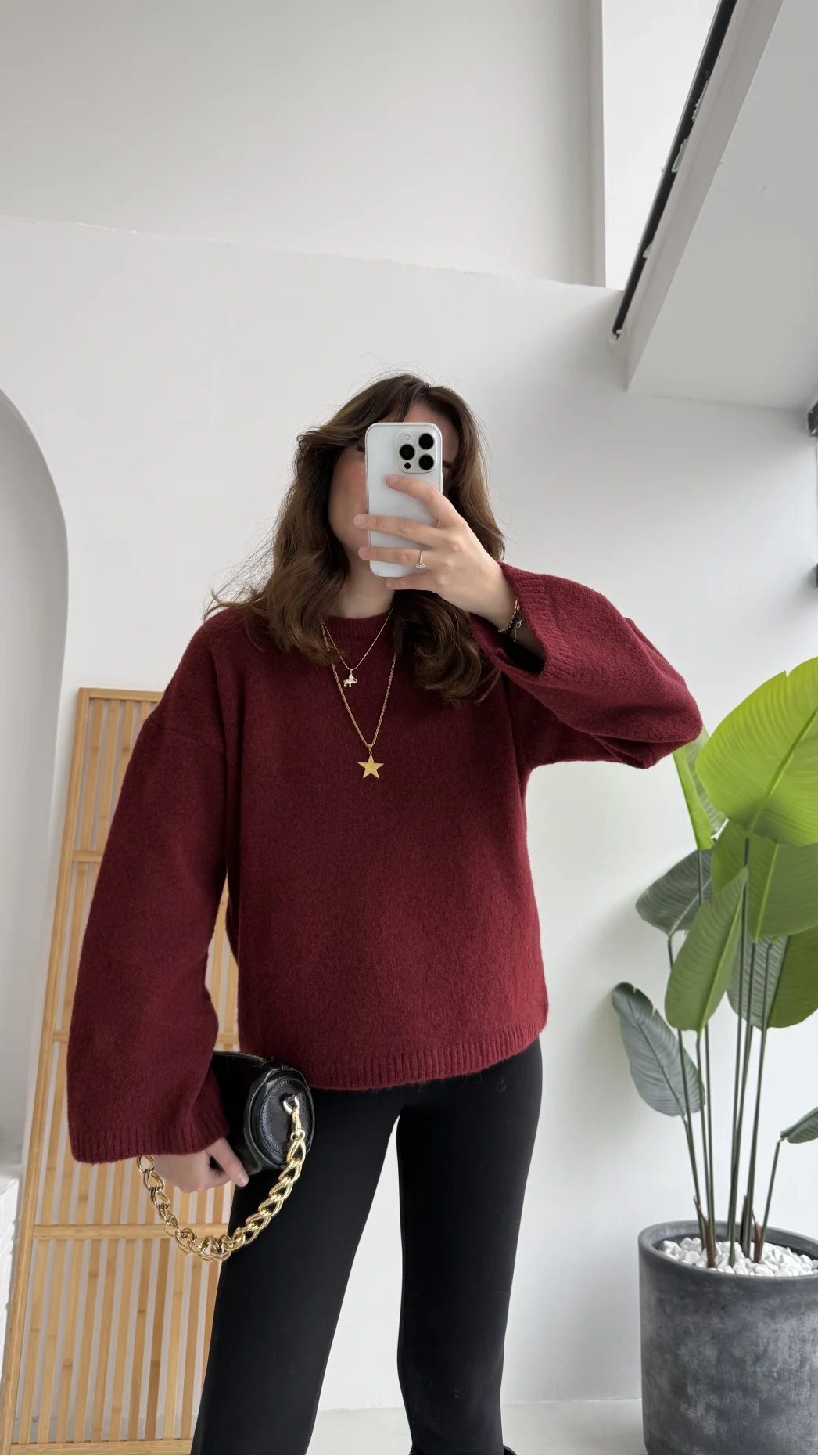 Holly Bisiklet Yaka Kırçıllı Kazak - Bordo