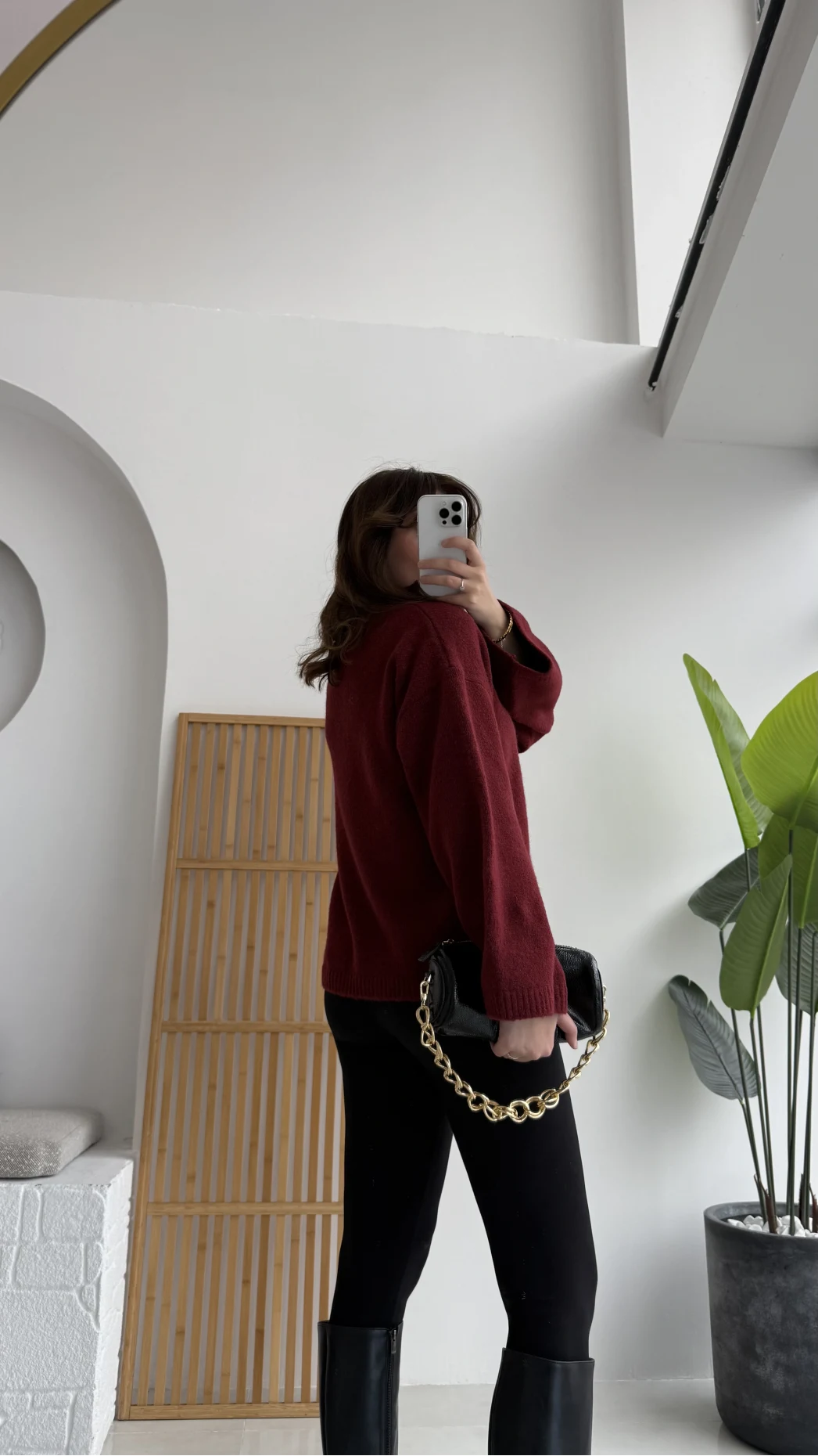 Holly Bisiklet Yaka Kırçıllı Kazak - Bordo