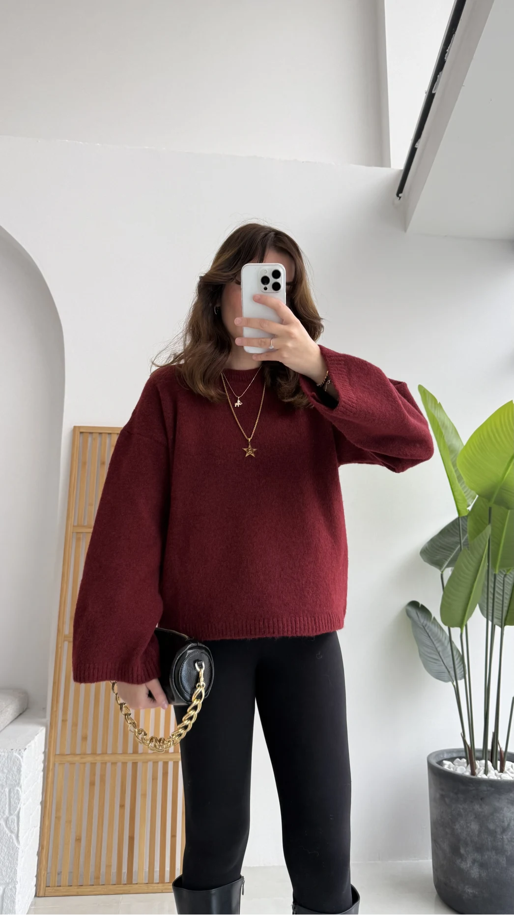 Holly Bisiklet Yaka Kırçıllı Kazak - Bordo