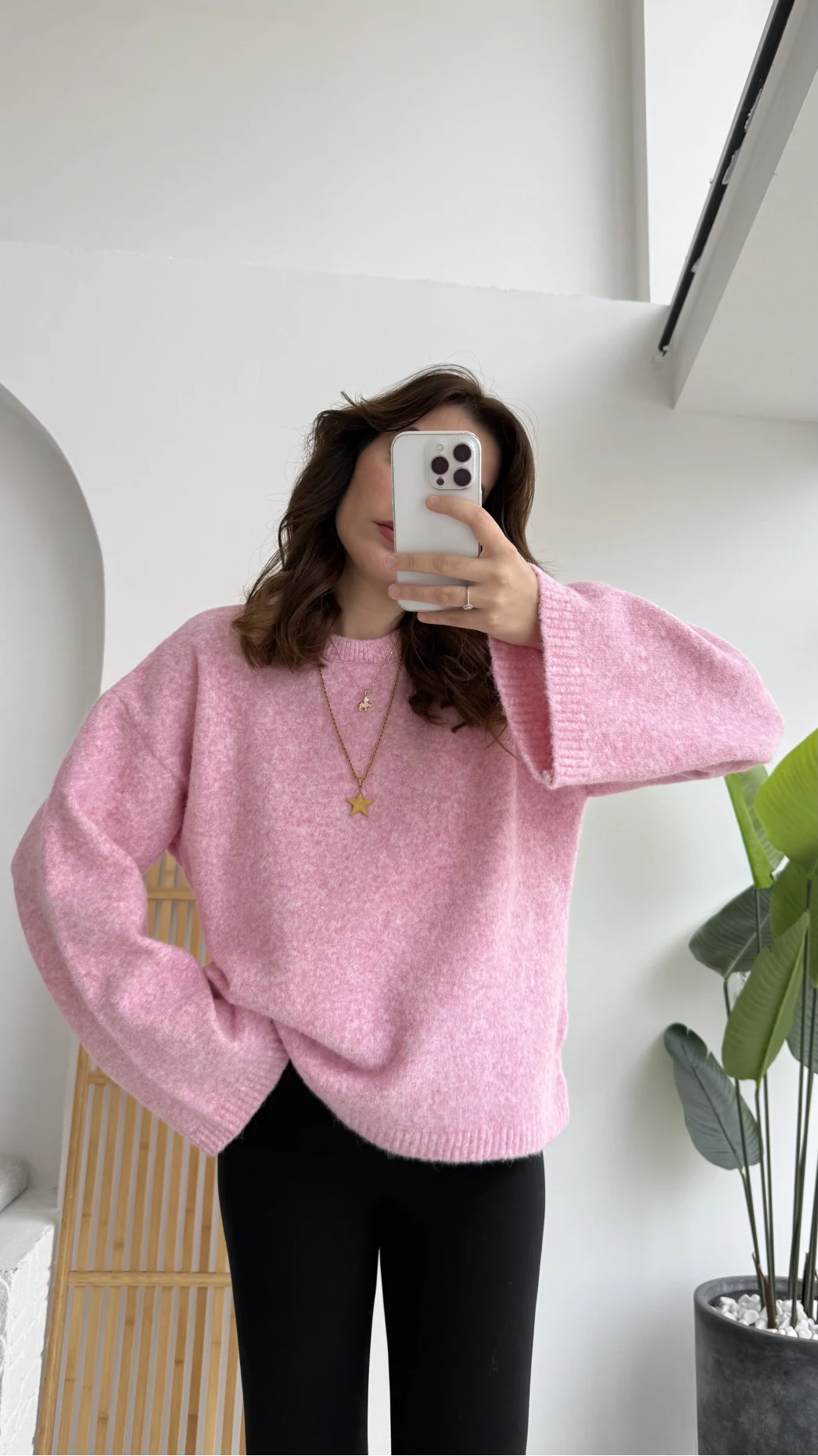 Holly Bisiklet Yaka Kırçıllı Kazak - Pembe