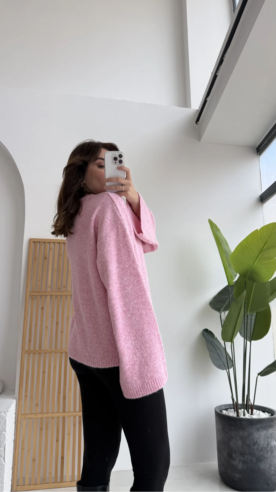 Holly Bisiklet Yaka Kırçıllı Kazak - Pembe