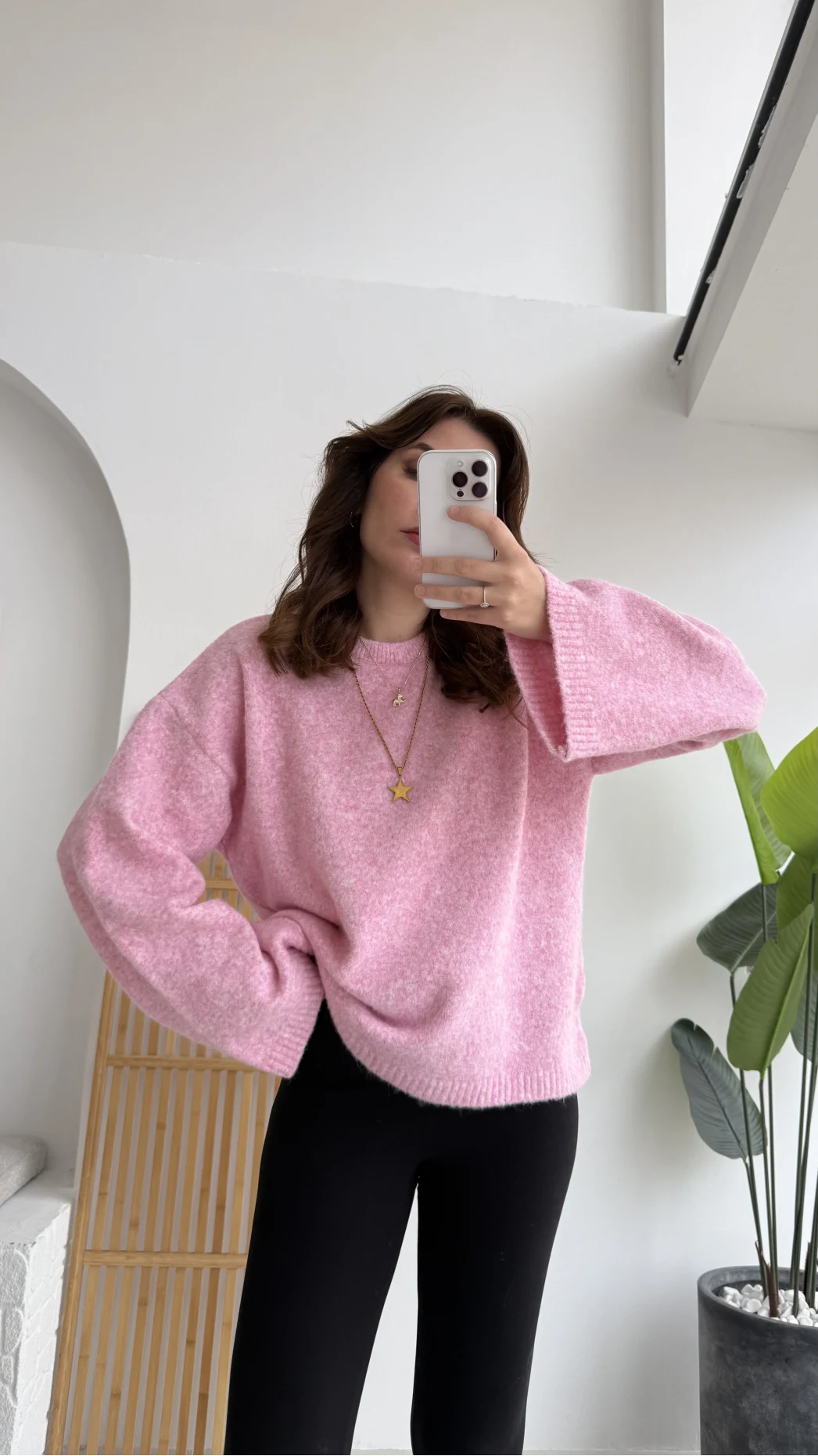 Holly Bisiklet Yaka Kırçıllı Kazak - Pembe