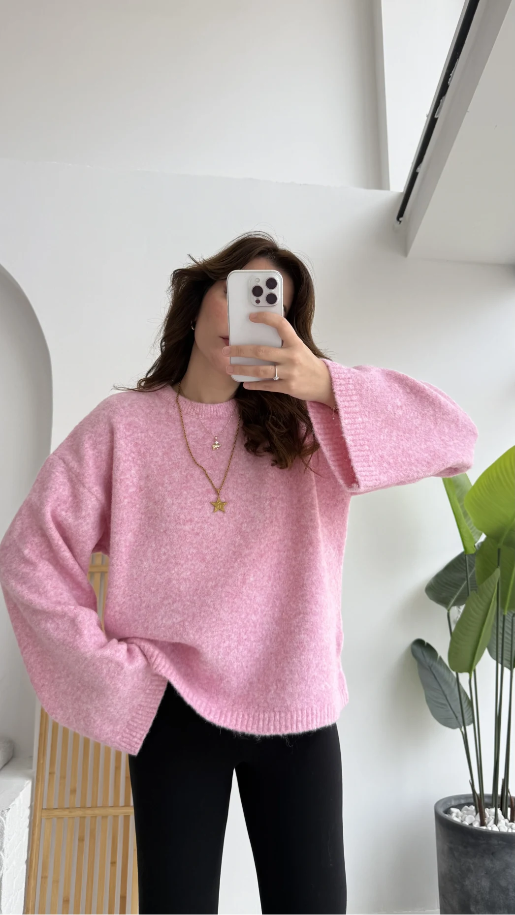 Holly Bisiklet Yaka Kırçıllı Kazak - Pembe