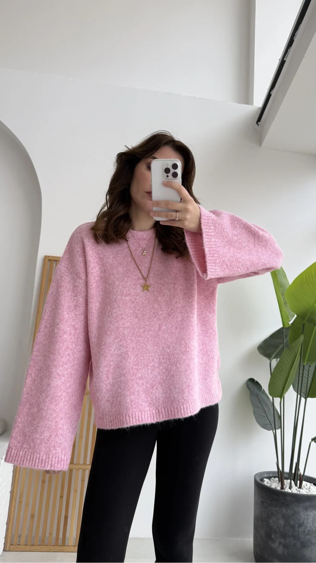 Holly Bisiklet Yaka Kırçıllı Kazak - Pembe