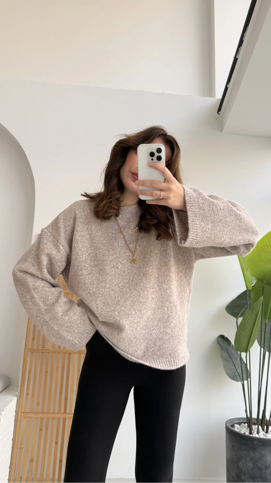 Holly Bisiklet Yaka Kırçıllı Kazak - Taş