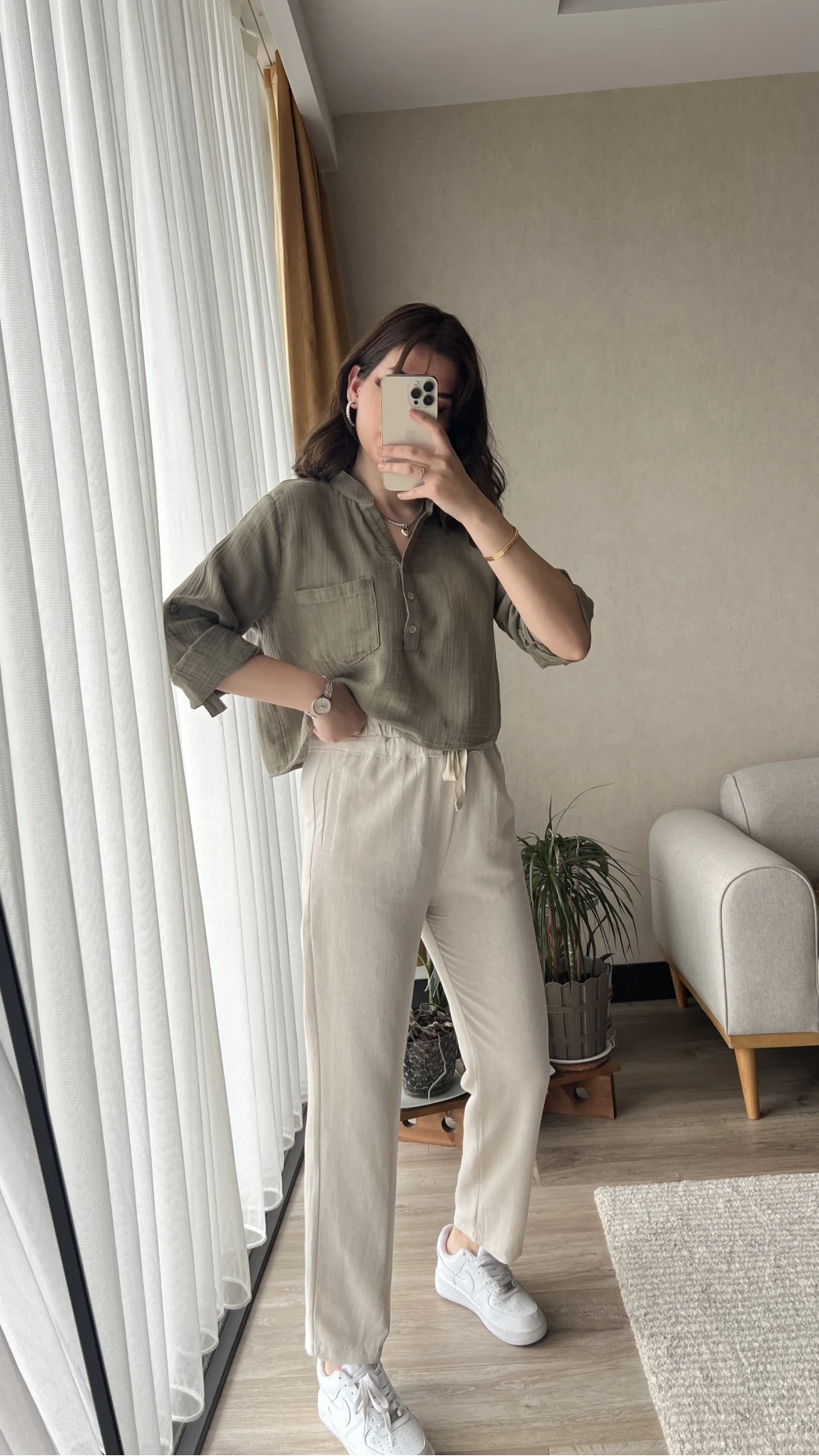 Holly Krem Keten Pantolon