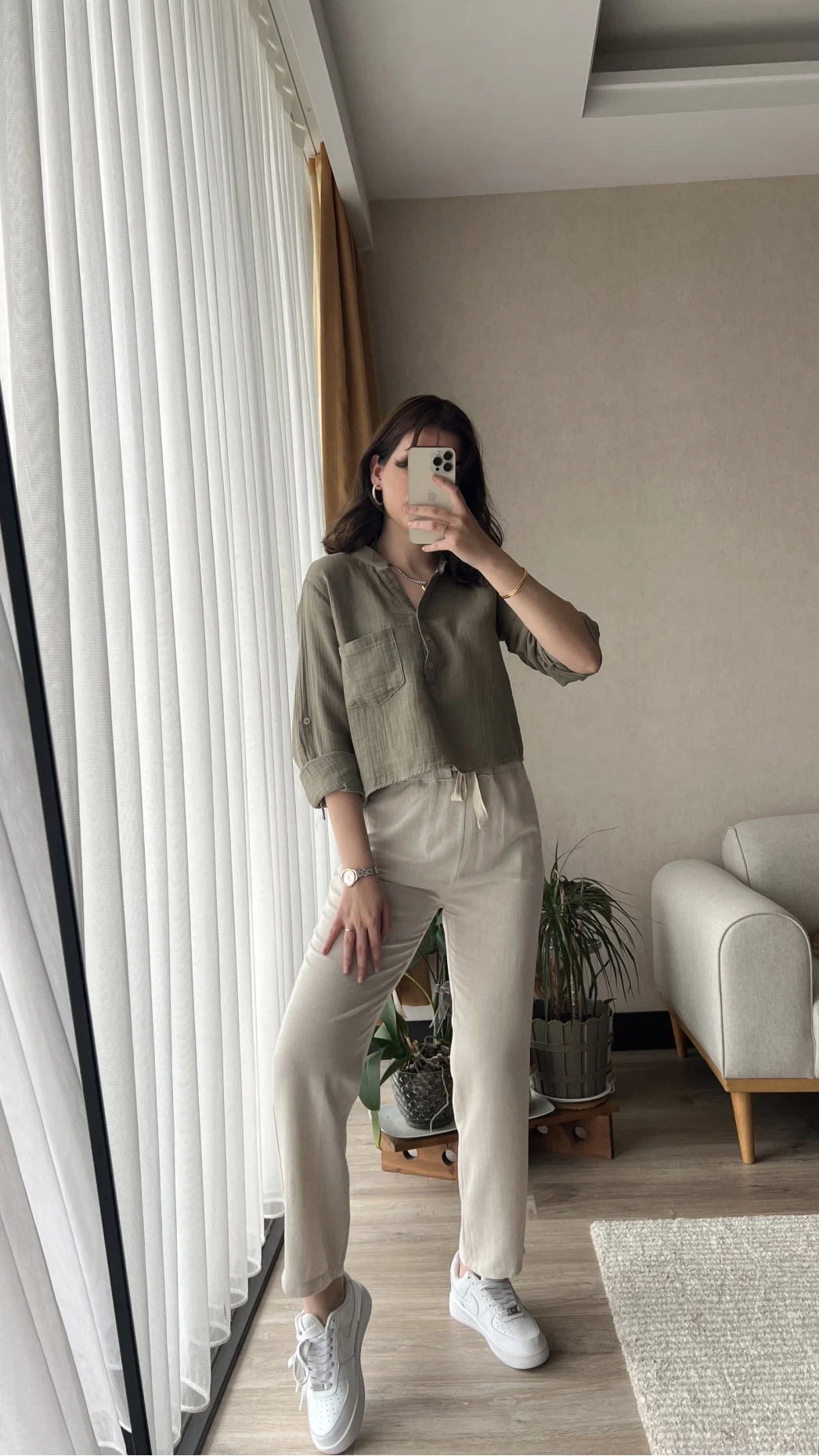 Holly Krem Keten Pantolon