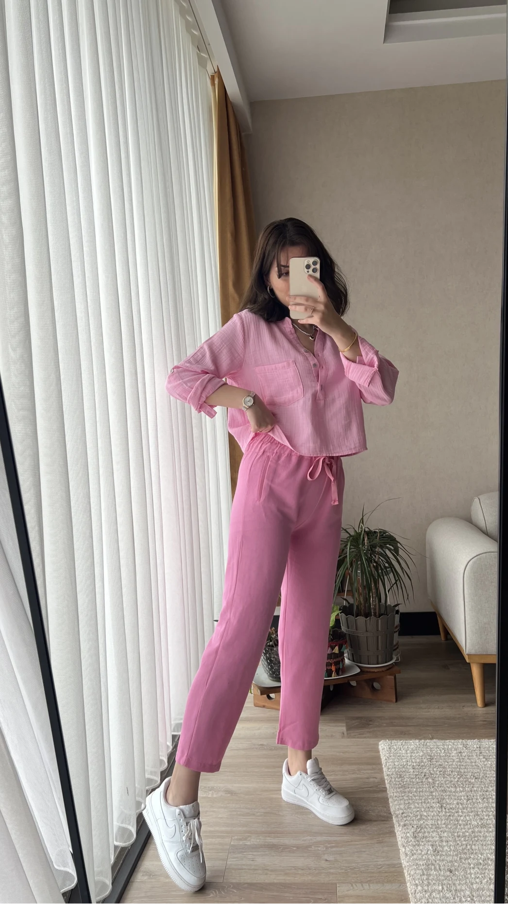 Holly Pembe Keten Pantolon