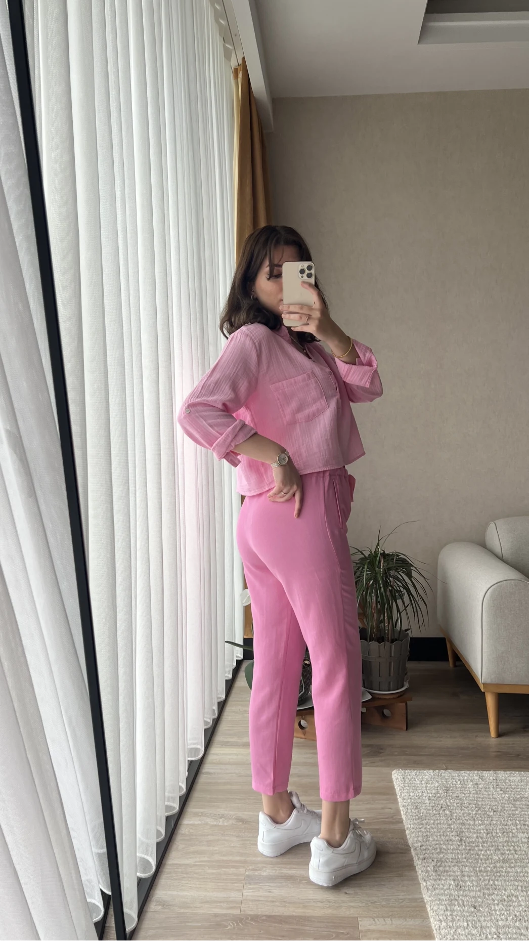 Holly Pembe Keten Pantolon