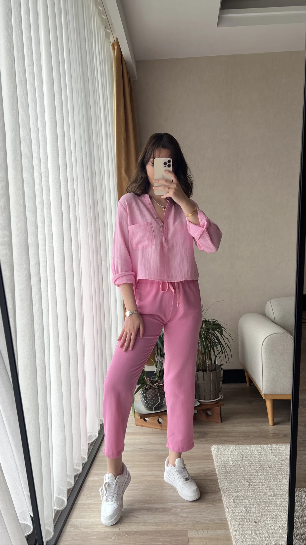 Holly Pembe Keten Pantolon