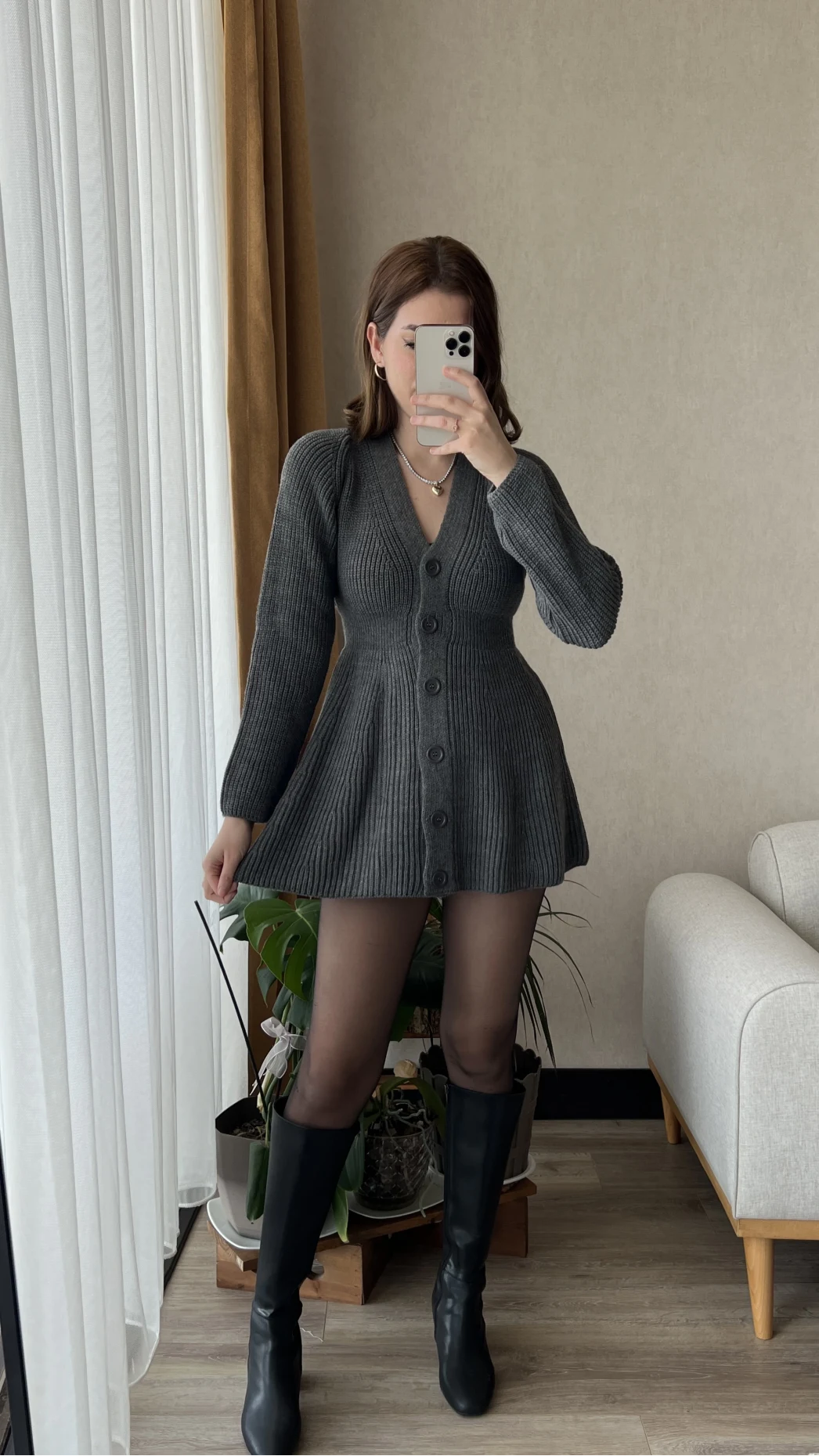 Hot Mini Antrasit Triko Elbise