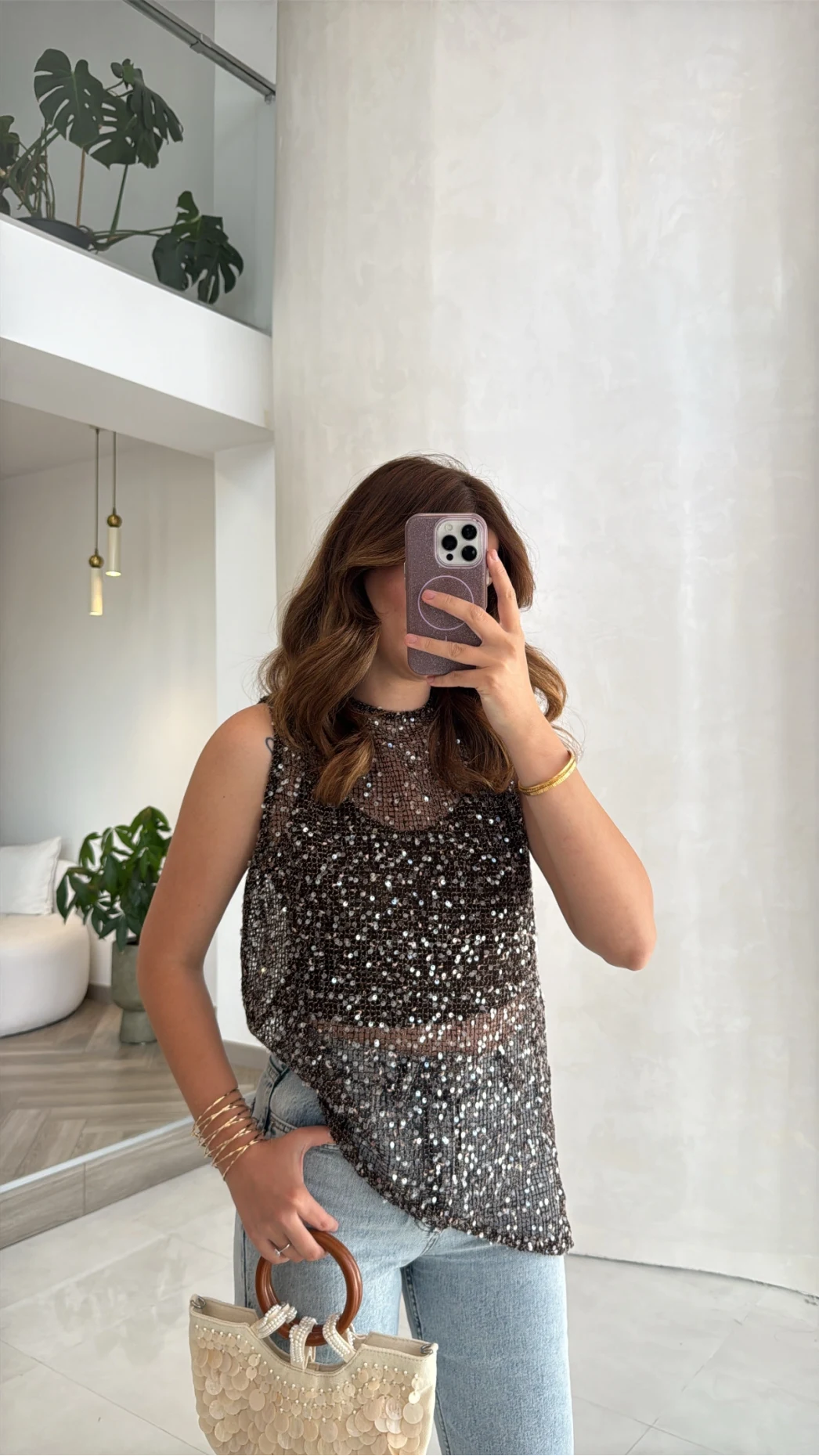 İçi Askılı Body Pullu Bluz - Kahve Siyah Tonları - Kod: 1115