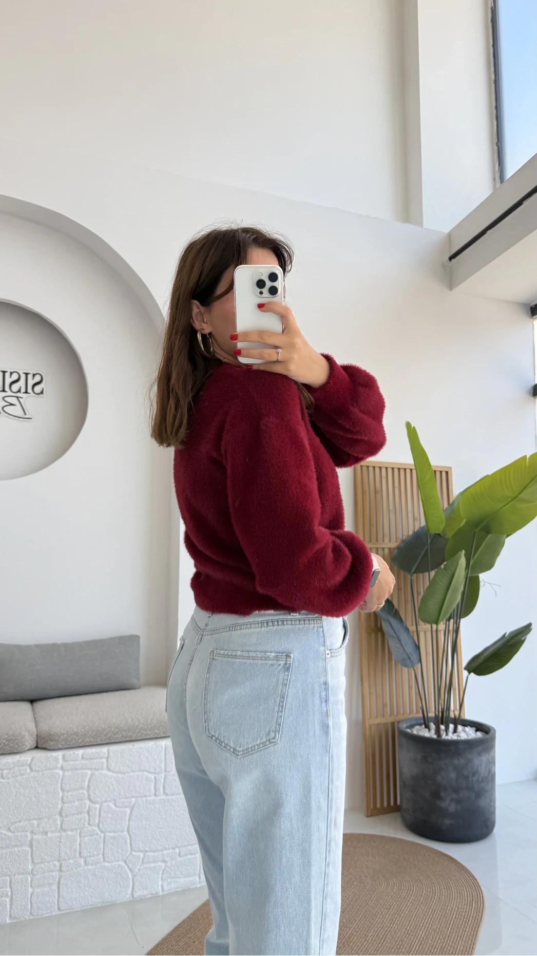 İnci Düğmeli Sakallı Hırka - Bordo - Kod: 25302