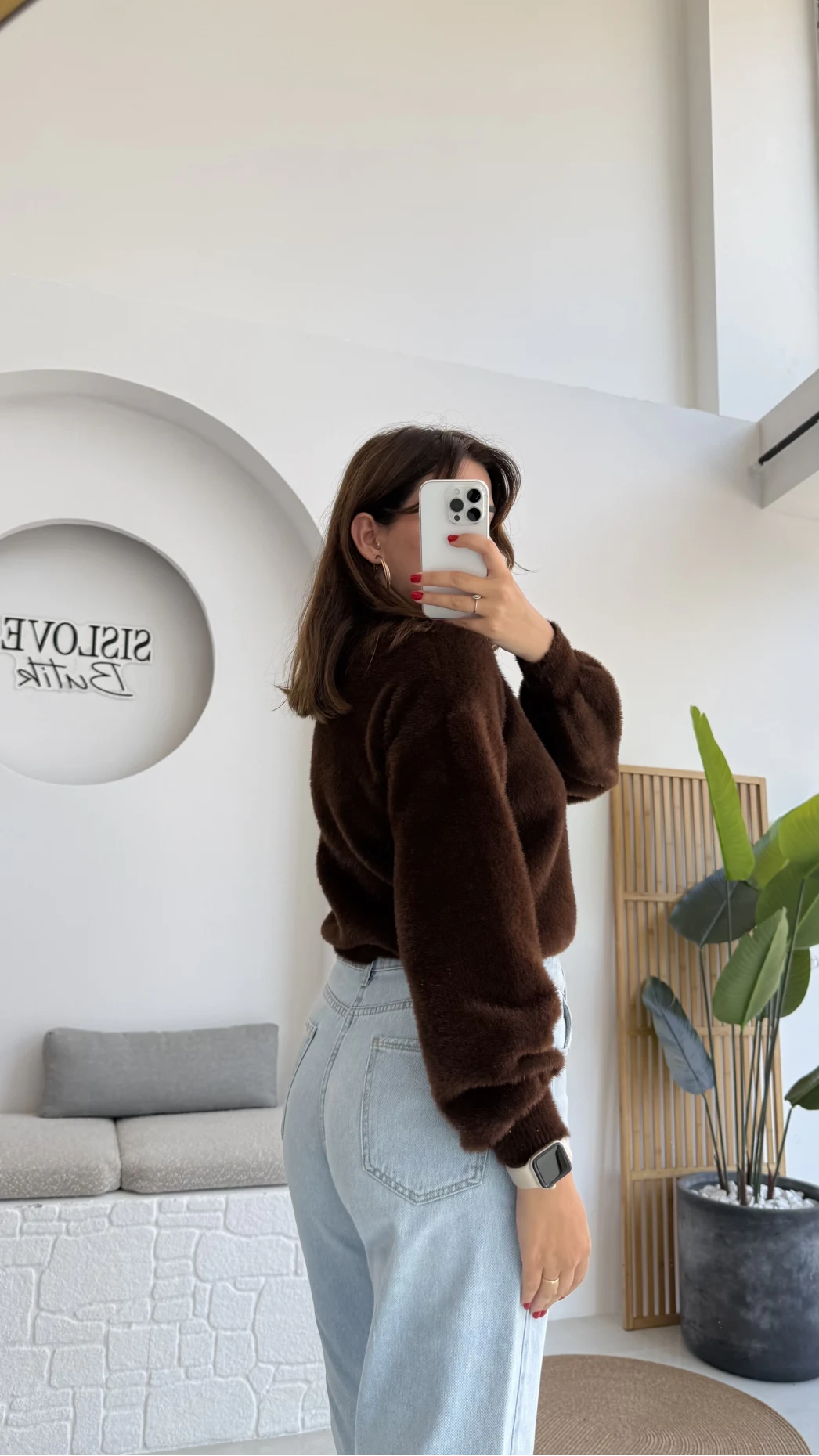 İnci Düğmeli Sakallı Hırka - Kahve - Kod: 25302