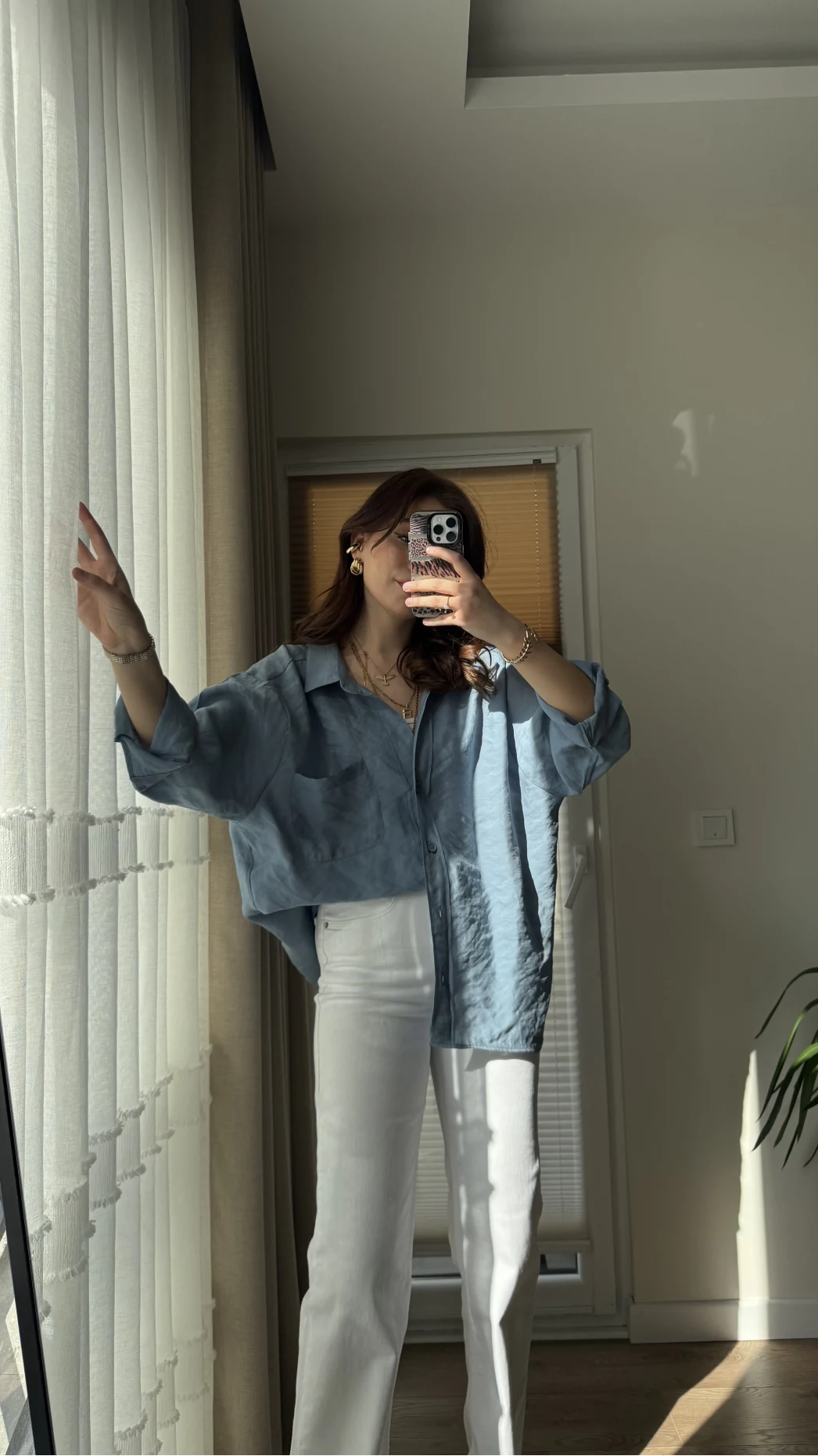 İndigo Mavi Oversize Tensel Gömlek Kod: 4612