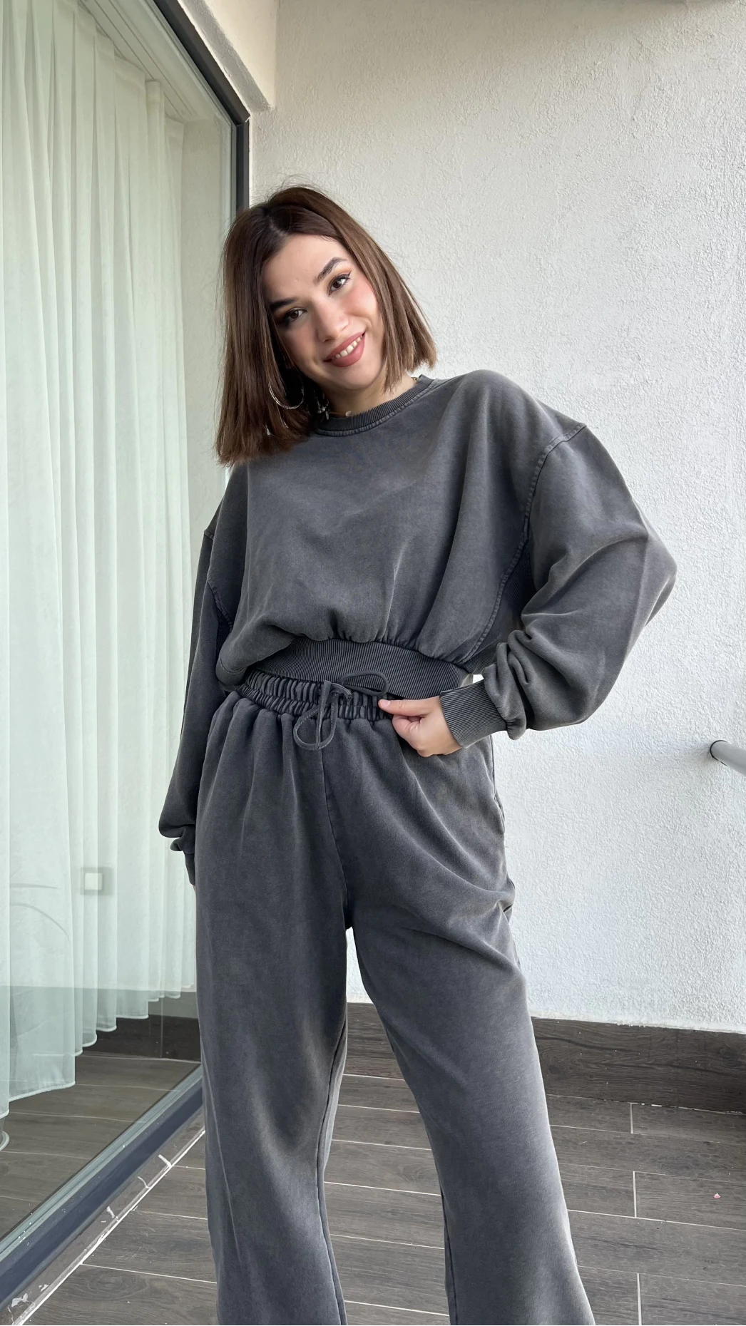 İnlore Yıkamalı Koyu Gri Takım