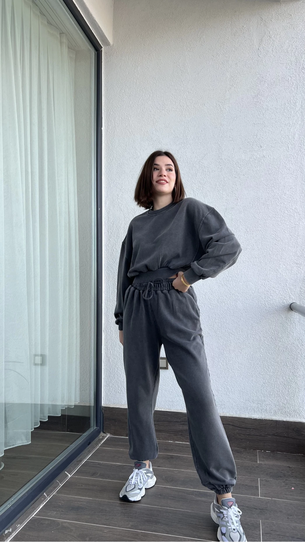 İnlore Yıkamalı Koyu Gri Takım