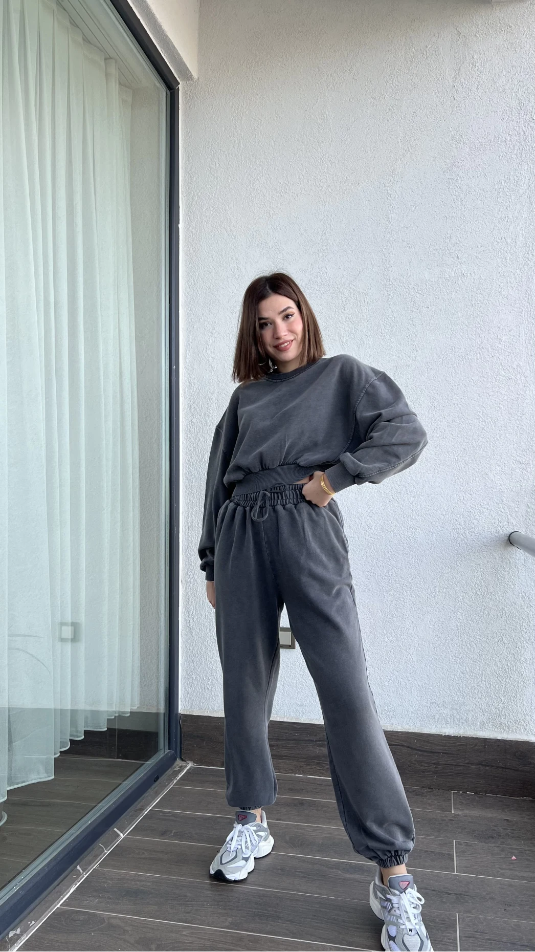 İnlore Yıkamalı Koyu Gri Takım