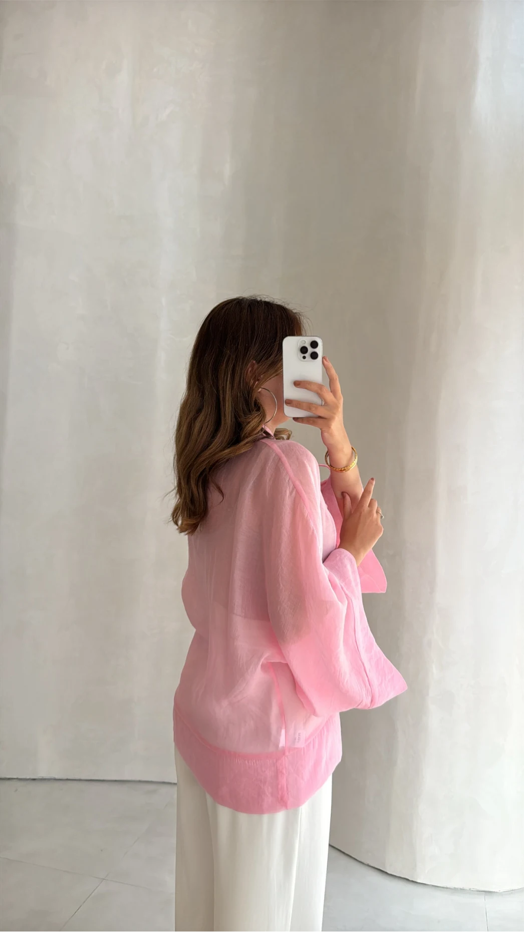 İp Bağcıklı Gömlek - Pembe - Kod: 5098