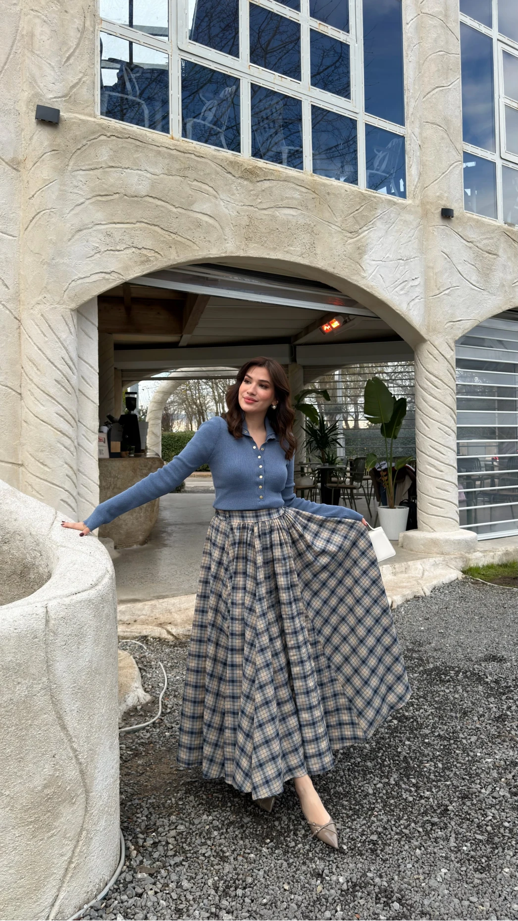 Ireila Ekose Desenli Kloş Etek - Taş - Kod: 263001